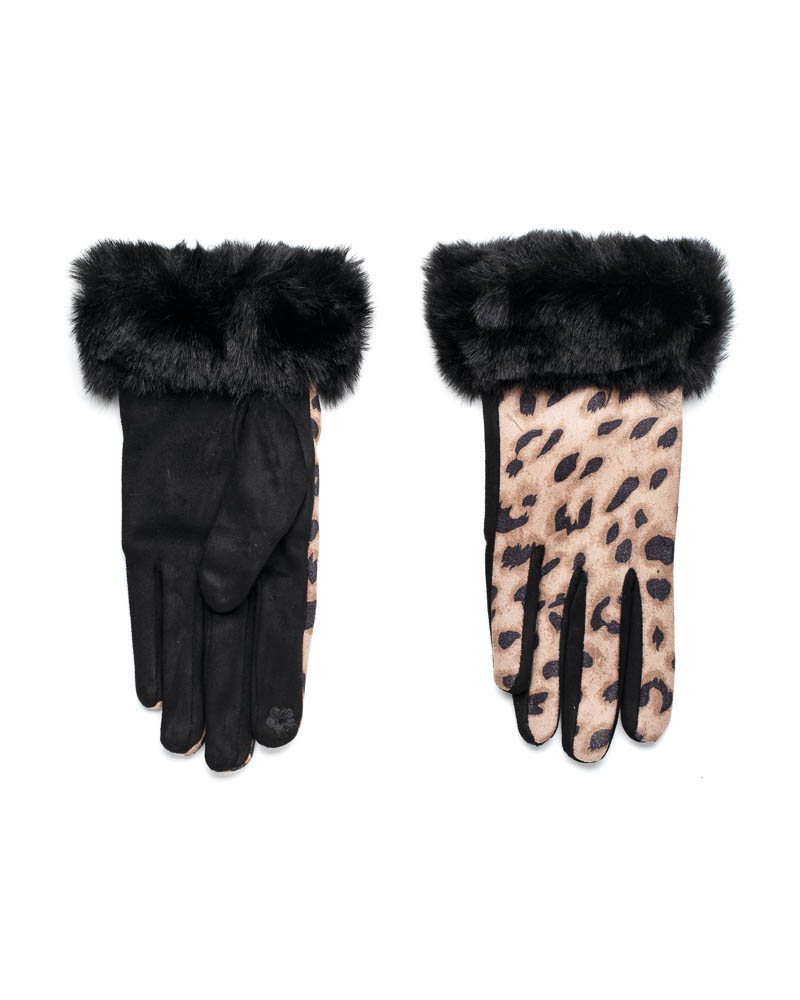 Sequoia Γυναικεία Γάντια με Λεοπάρ 02-1002 Μαύρο