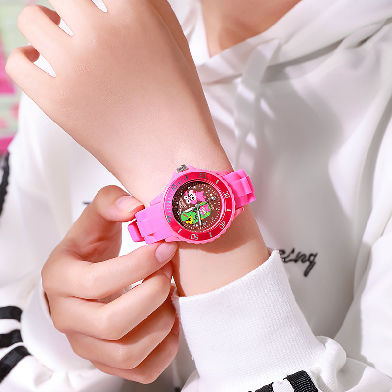 Παιδικό Αδιάβροχο Ρολόι με κινούμενα σχέδια AG-041 Φούξια