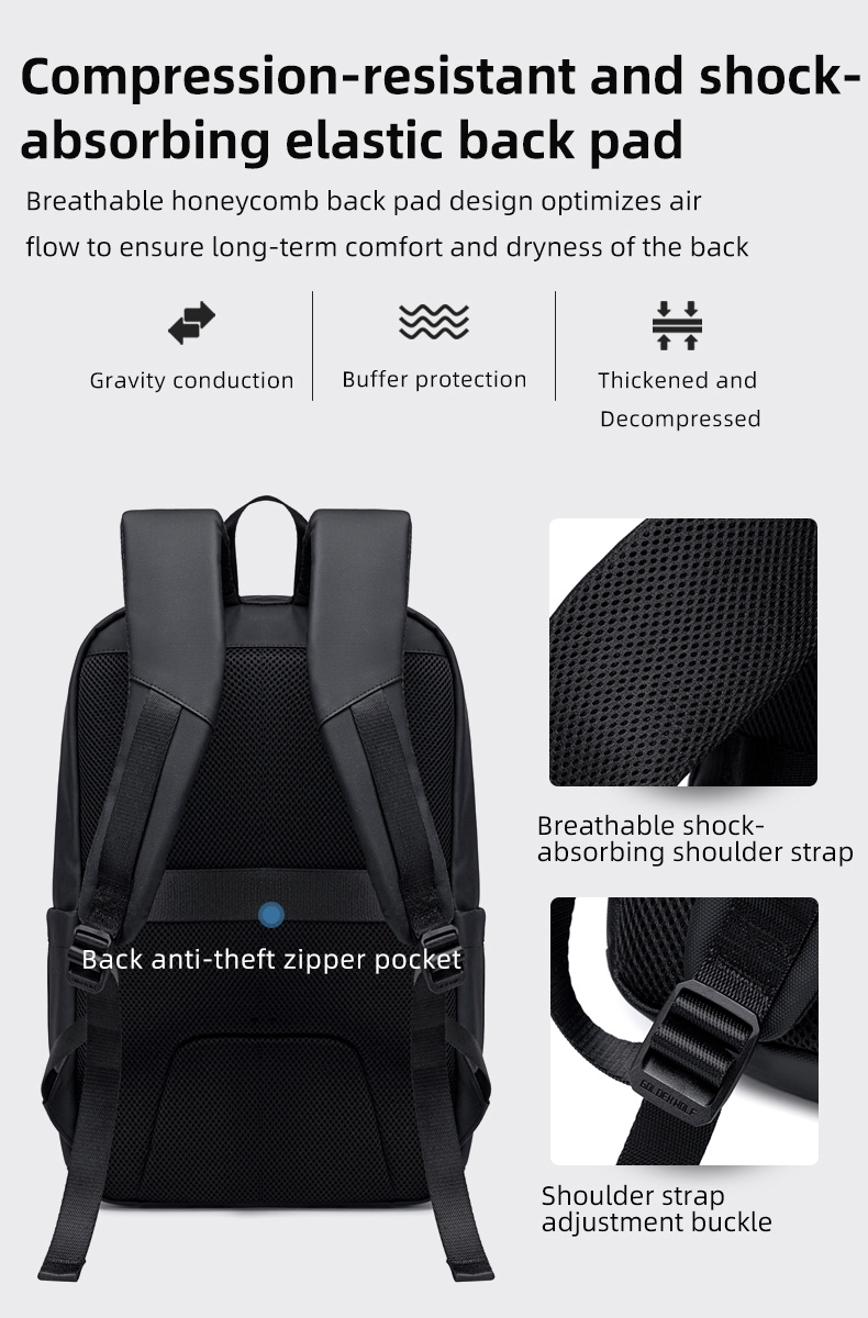 GOLDEN WOLF τσάντα πλάτης GB00705 με θήκη laptop 15.6", 17L, μαύρη