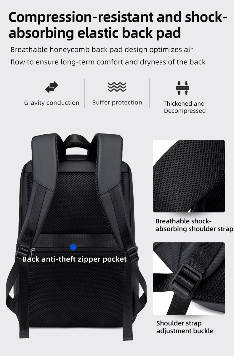 GOLDEN WOLF τσάντα πλάτης GB00707 με θήκη laptop 15.6", 21L, μαύρη