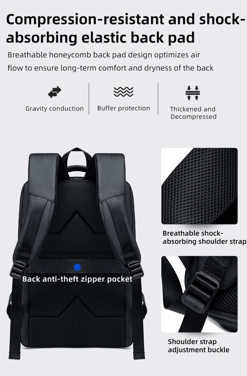 GOLDEN WOLF τσάντα πλάτης GB00731 με θήκη laptop 15.6", 17L, μαύρη