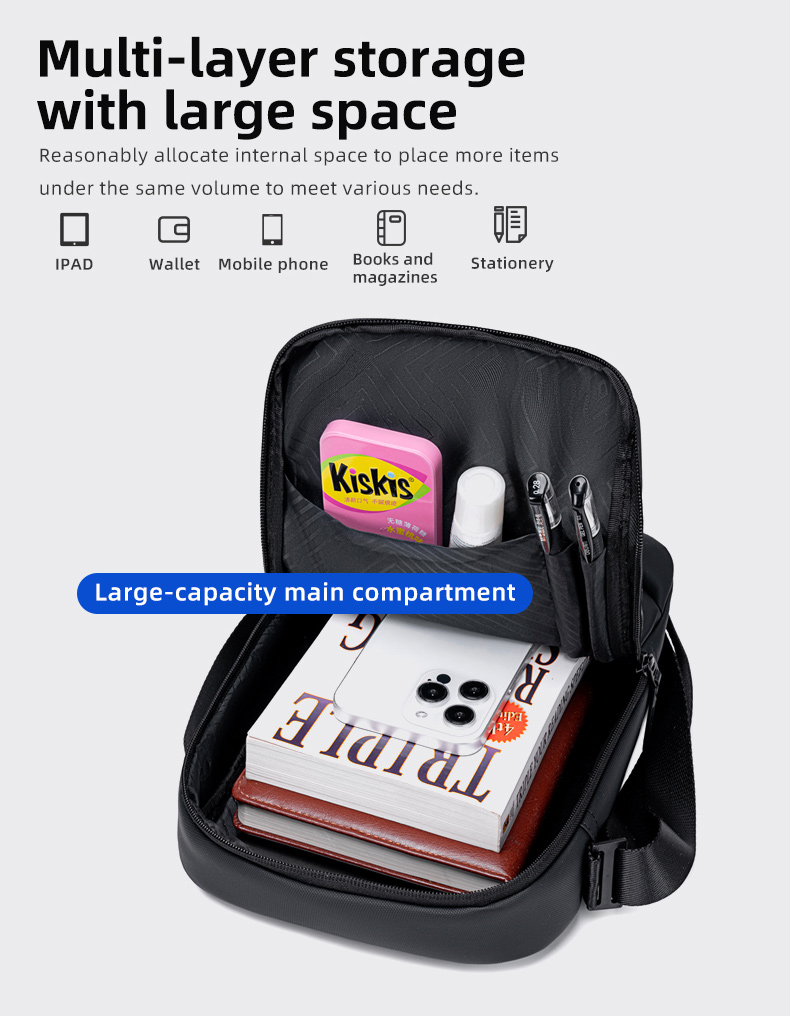 GOLDEN WOLF τσάντα ώμου GKB00732 με θήκη tablet, 3L, μαύρη