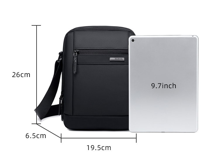 GOLDEN WOLF τσάντα ώμου GKB00732 με θήκη tablet, 3L, μαύρη