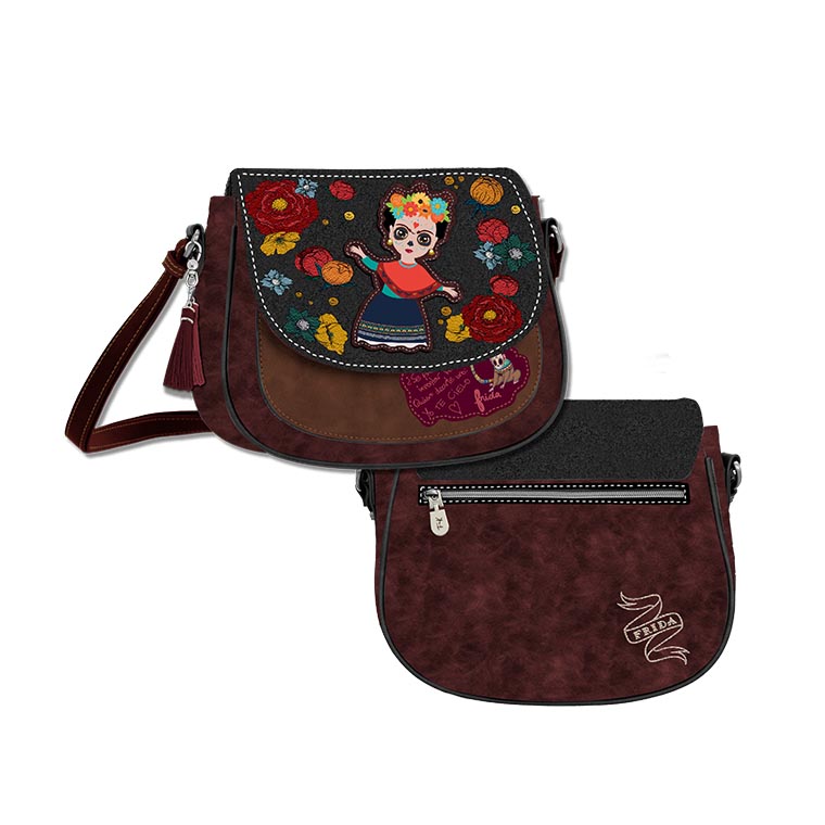 Γυναικείο Τσαντάκι χιαστί Frida Kahlo “DOLL” Μπορντό- K4802