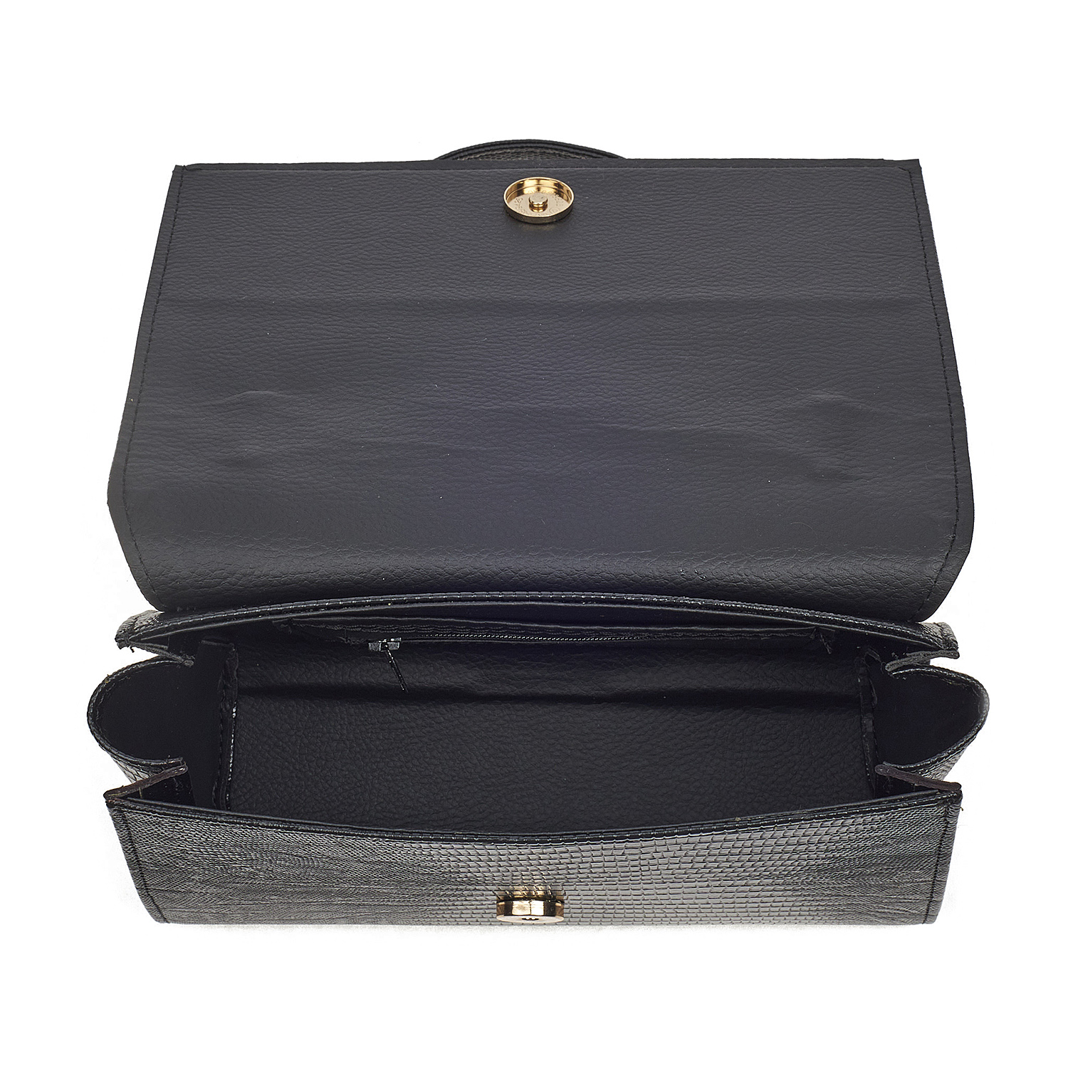 Sequoia Γυναικεία Τσάντα Ώμου με Ανάγλυφο Μοτίβο Ιγκουάνα και Χρυσή Αλυσίδα V-112IG Μαύρο