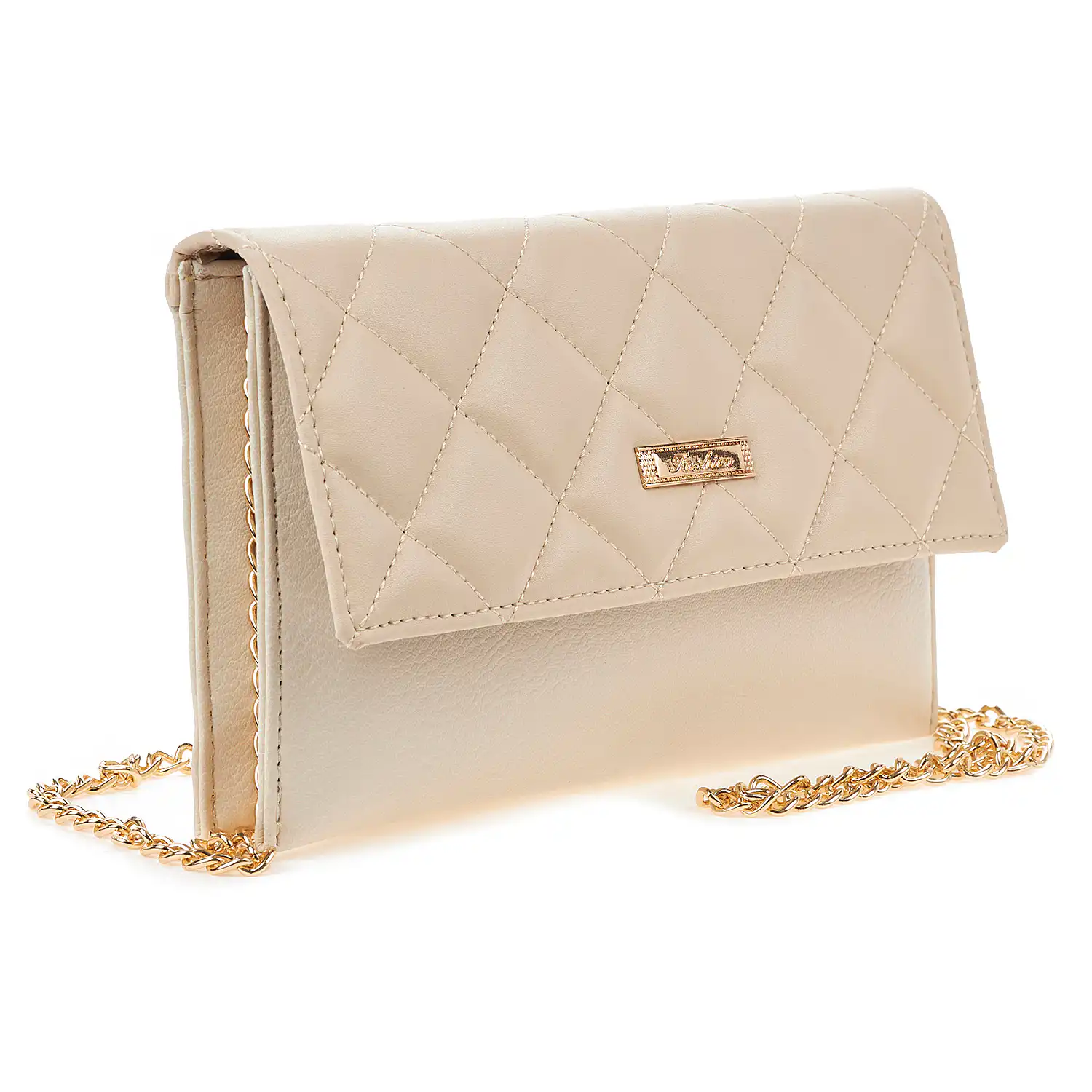 Sequoia Γυναικεία Τσάντα Χιαστί – Φάκελος με Καπιτονέ Μοτίβο και Χρυσή Αλυσίδα V-113CH Florence Μπεζ