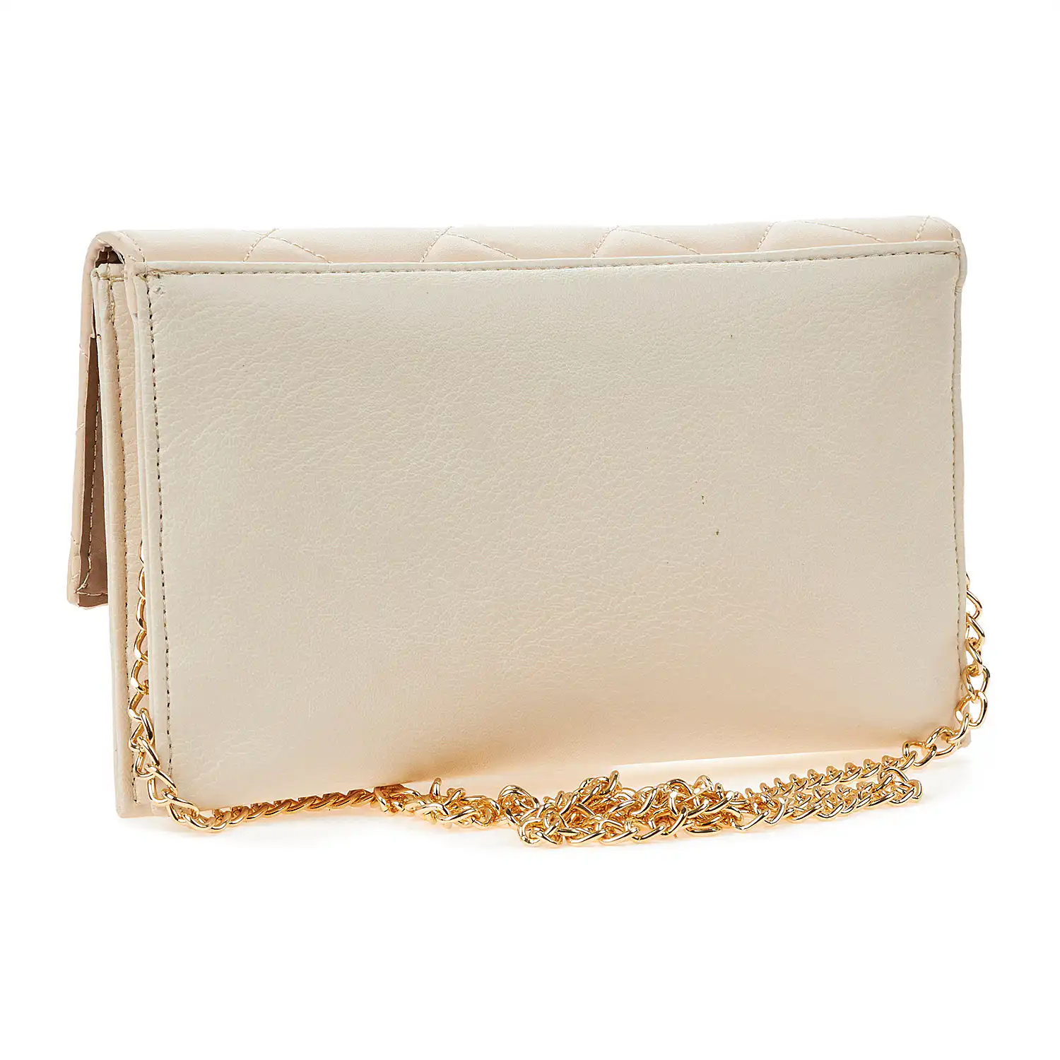 Sequoia Γυναικεία Τσάντα Χιαστί - Φάκελος με Καπιτονέ Μοτίβο και Χρυσή Αλυσίδα V-113CH Florence Μπεζ