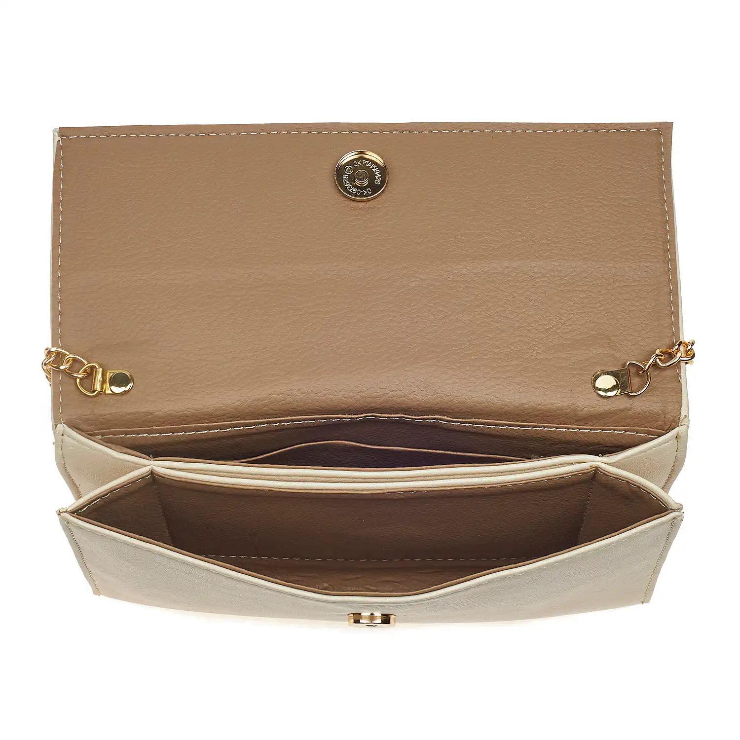 Sequoia Γυναικεία Τσάντα Χιαστί - Φάκελος με Καπιτονέ Μοτίβο και Χρυσή Αλυσίδα V-113CH Florence Μπεζ