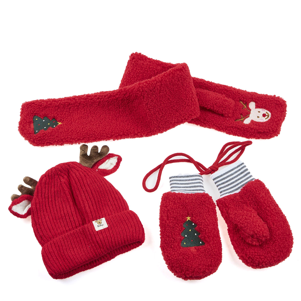 Χριστουγεννιάτικο παιδικό σετ σκουφί-κασκόλ-γάντια  LH-1 κόκκινο