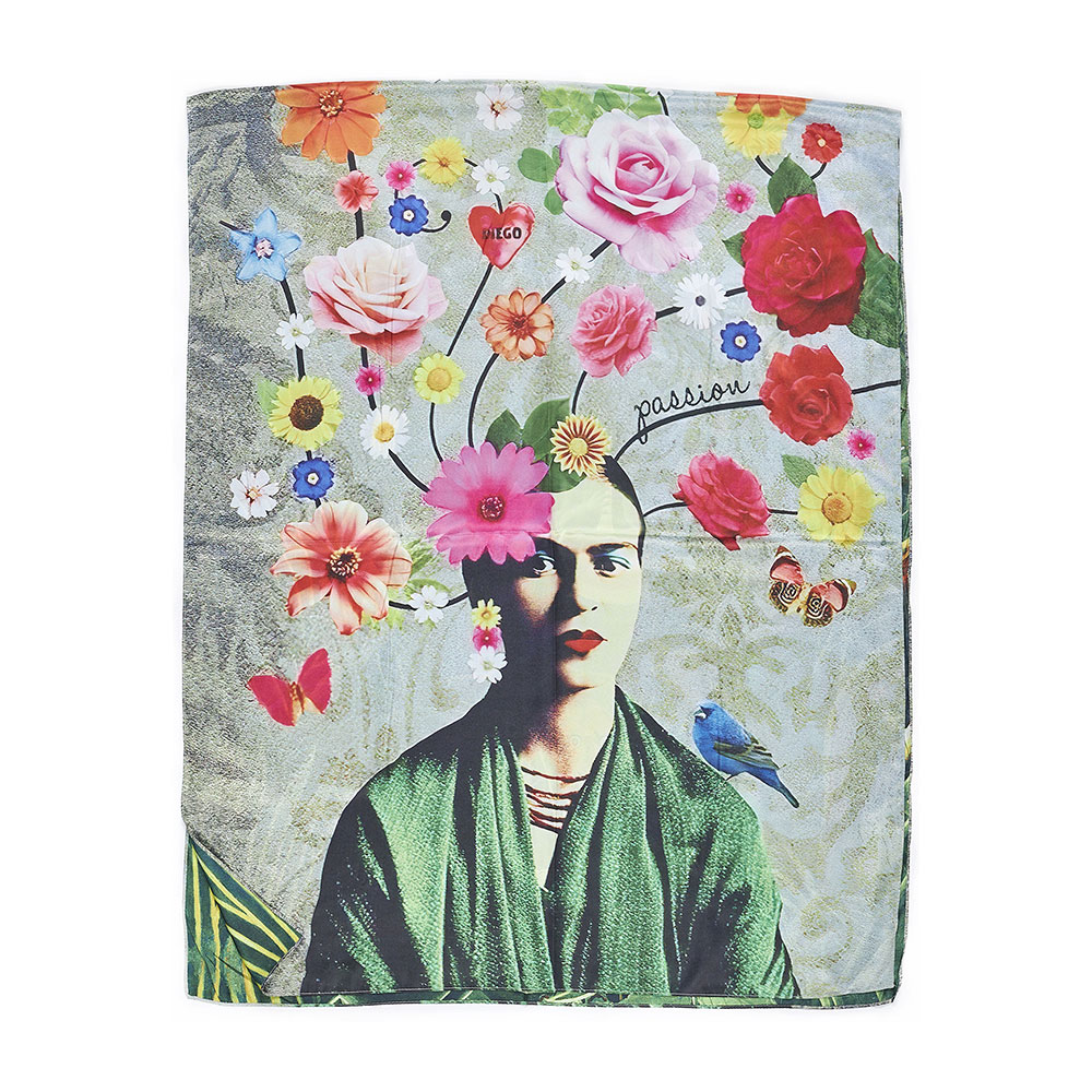 Sequoia Γυναίκεια Εσάρπα Διπλής οψης Frida Kalho με λουλούδια seq-06-09 70x180cm