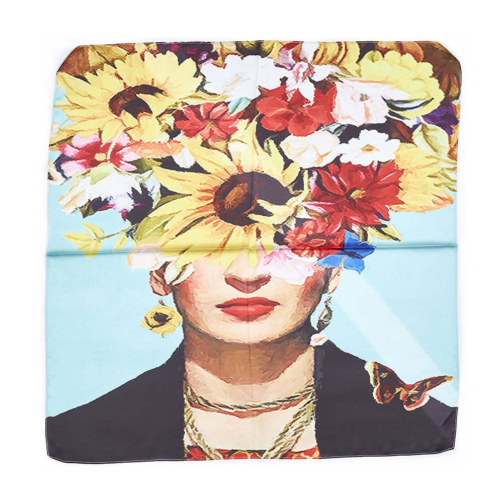 Sequoia Γυναίκειο τετράγωνο μαντήλι Frida Kalho με λουλούδια seq-06-02 70x70cm