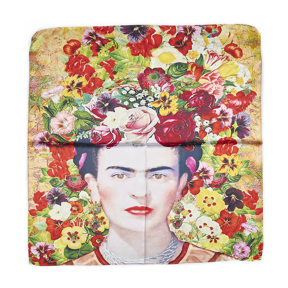 Sequoia Γυναίκειο τετράγωνο μαντήλι Frida Kalho με λουλούδια seq-06-03 70x70cm