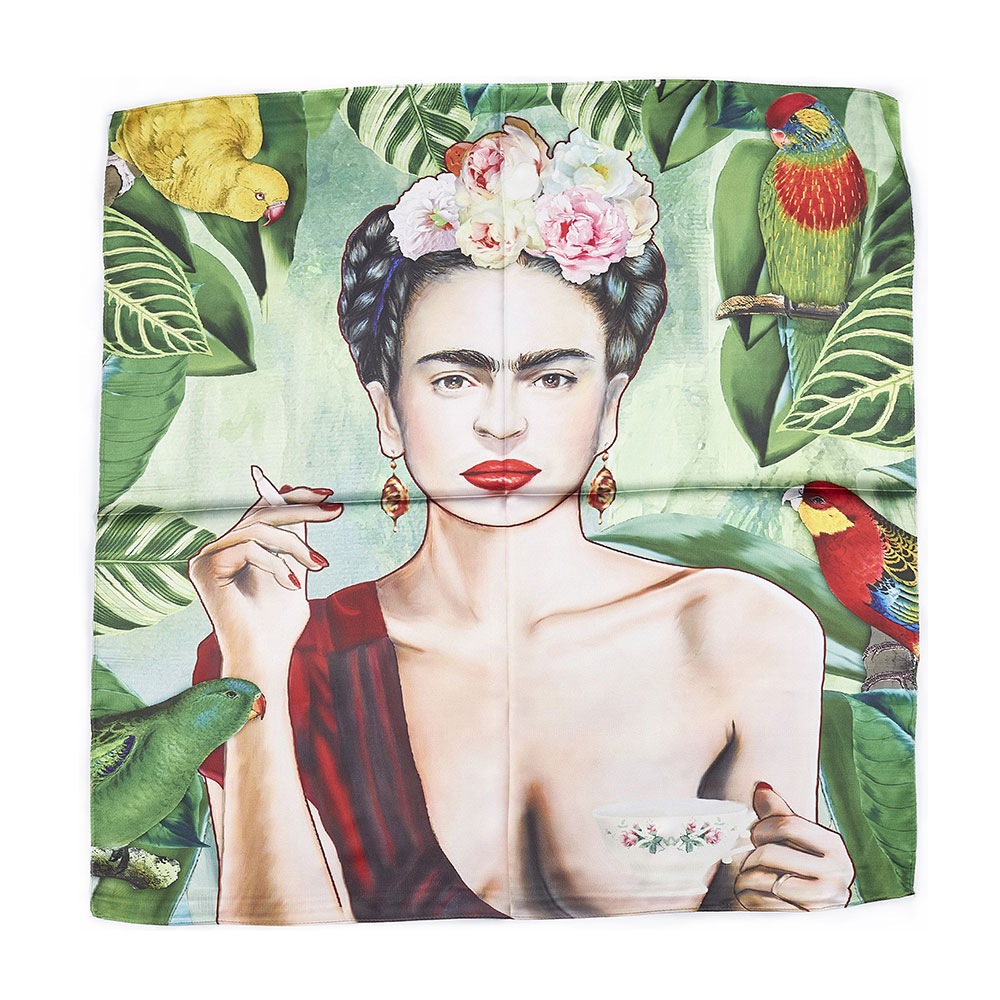 Sequoia Γυναίκειο τετράγωνο μαντήλι Frida Kalho με λουλούδια seq-06-01 70x70cm