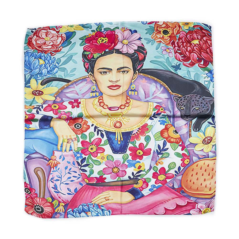 Sequoia Γυναίκειο τετράγωνο μαντήλι Frida Kalho με λουλούδια seq-06-06 70x70cm