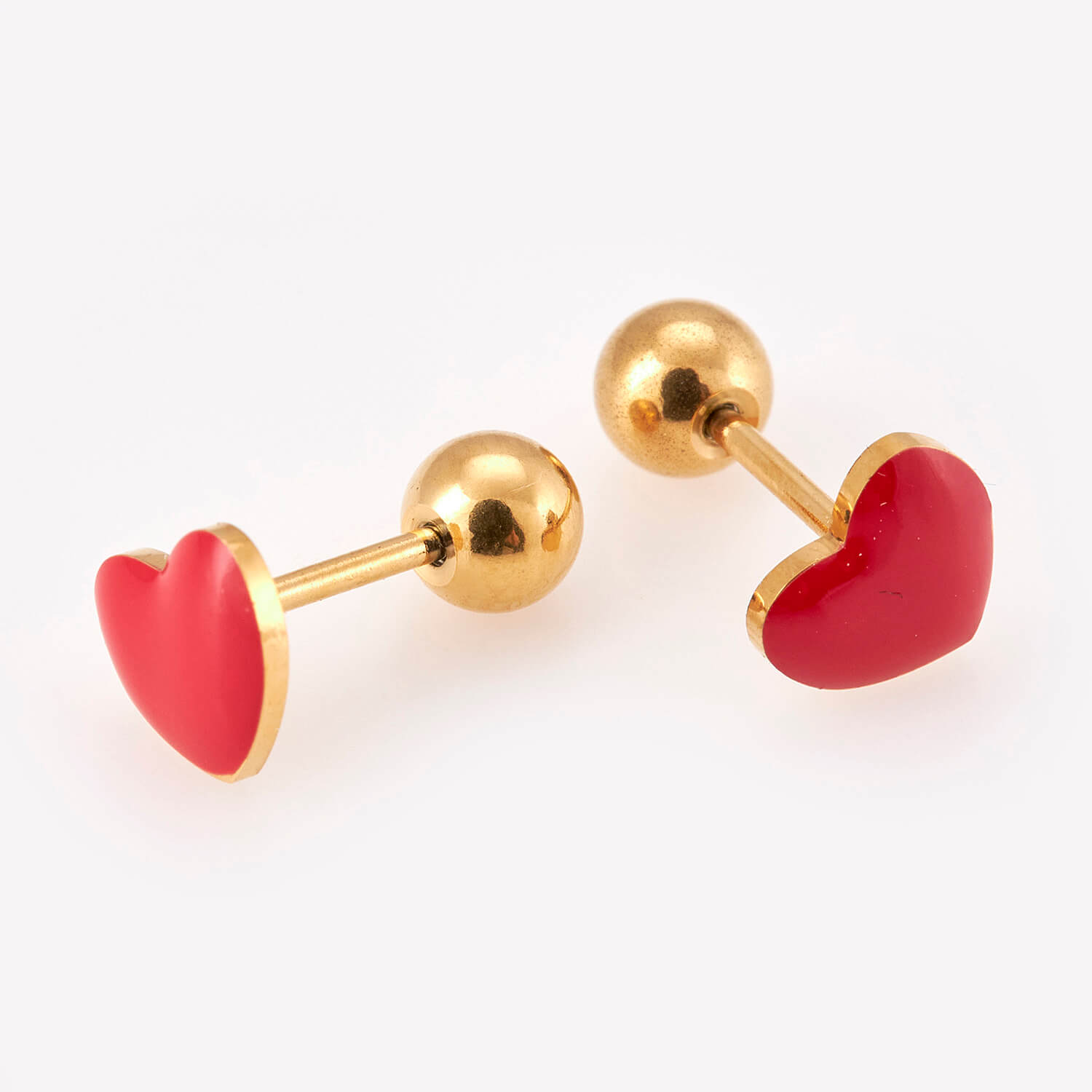 Sequoia Παιδικό Υποαλλεργικό Επιχρυσωμένο Ατσάλινο Σκουλαρίκι σε σχήμα Καρδιά Κοκκινο