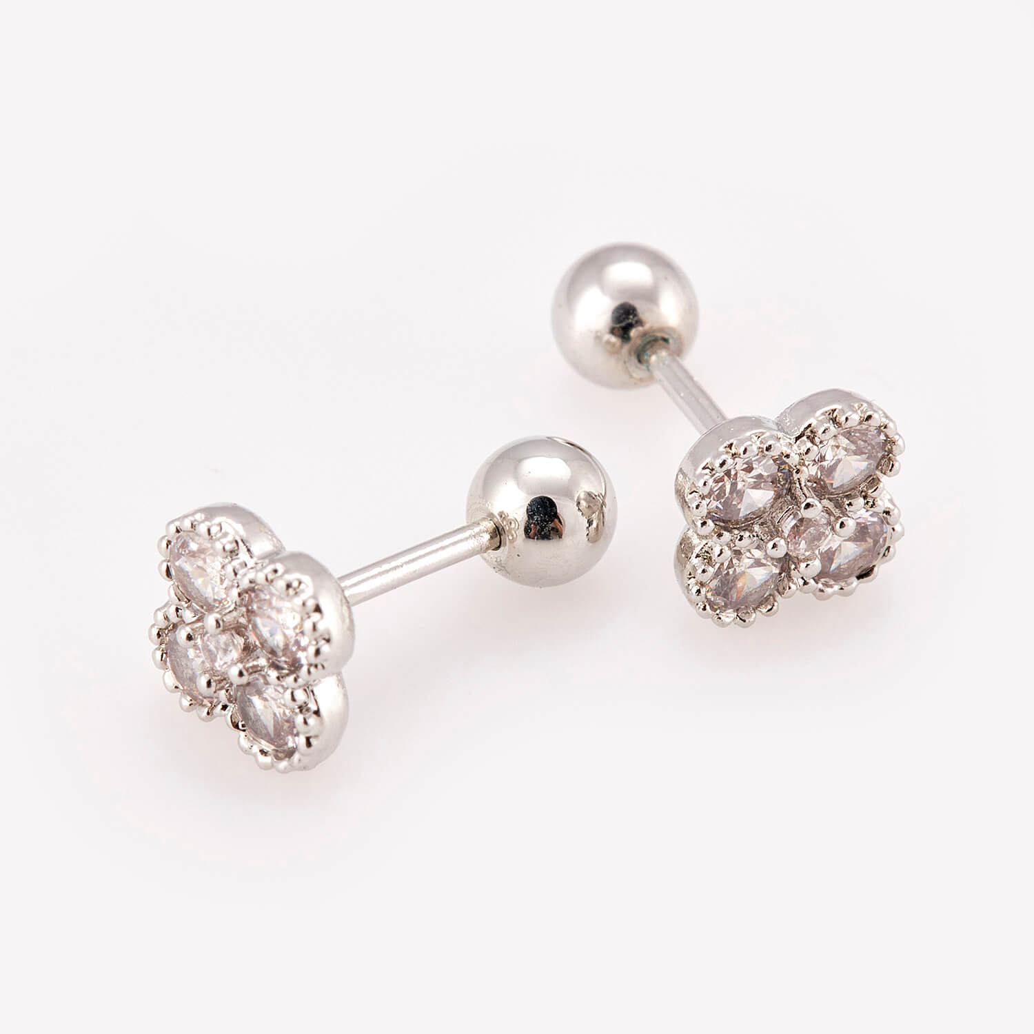 Sequoia Παιδικό Υποαλλεργικό Ατσάλινο Σκουλαρίκι Λουλούδι με λευκές πέτρες