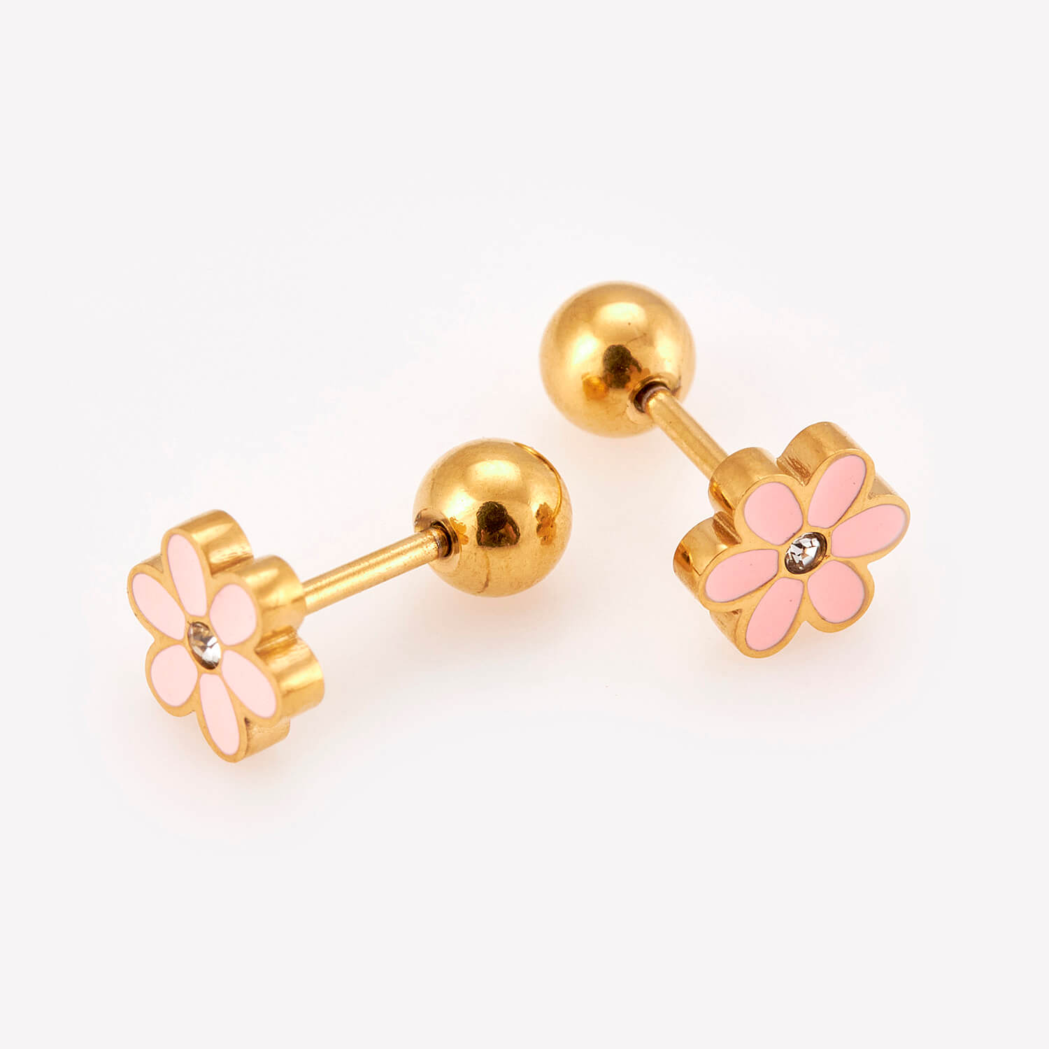 Sequoia Παιδικό Υποαλλεργικό Επιχρυσωμένο Ατσάλινο Σκουλαρίκι Λουλούδι Ροζ