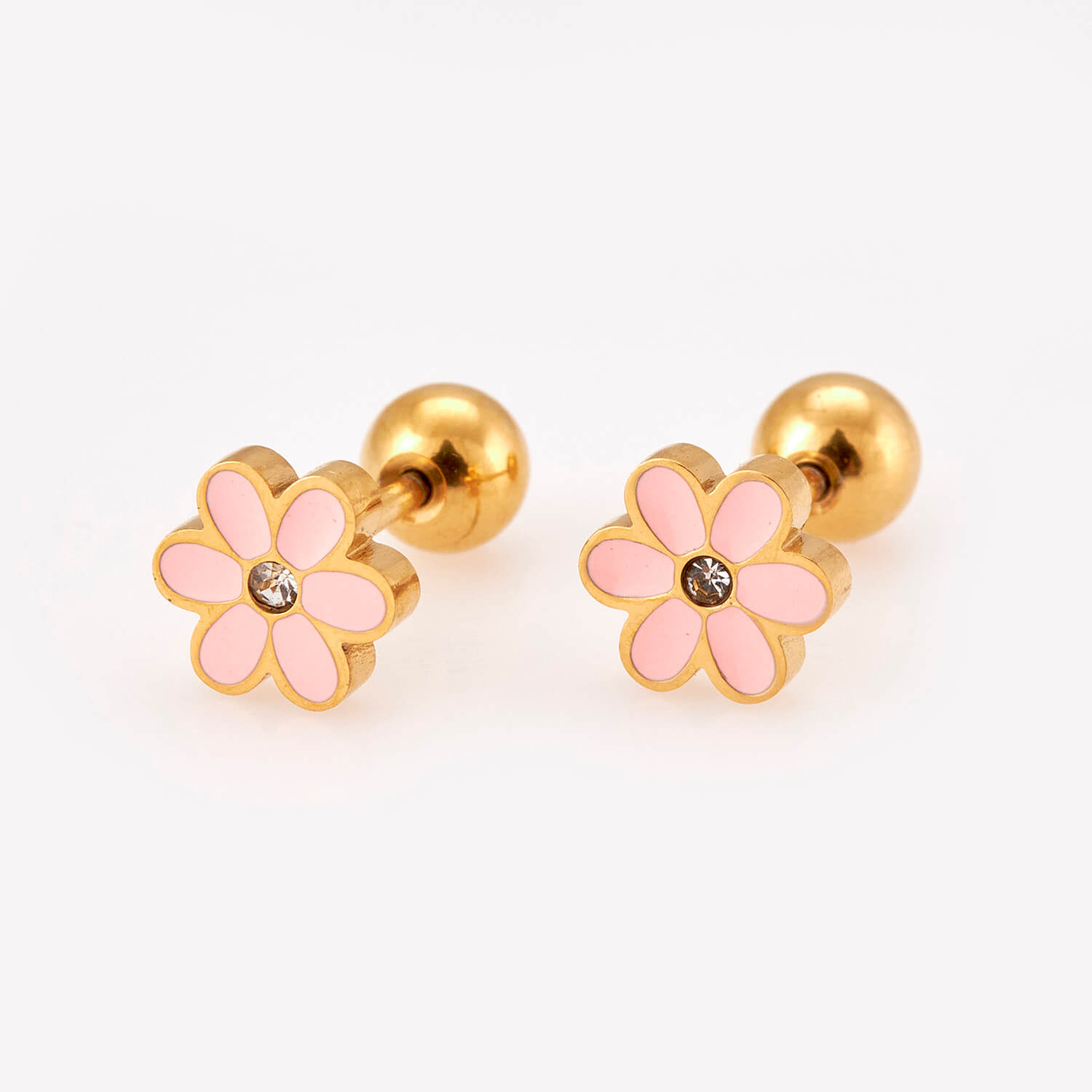 Sequoia Παιδικό Υποαλλεργικό Επιχρυσωμένο Ατσάλινο Σκουλαρίκι Λουλούδι Ροζ