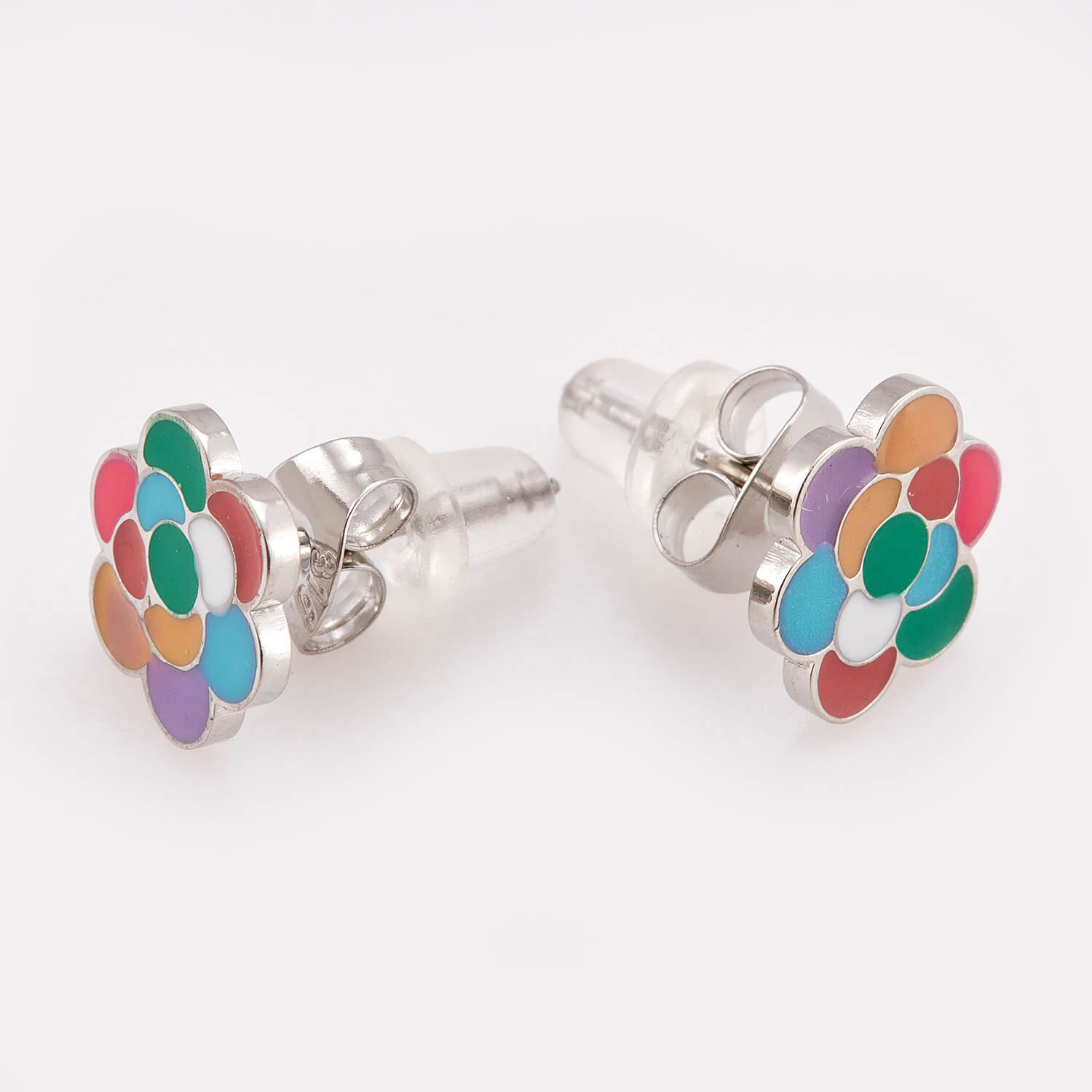 Sequoia Παιδικό Υποαλλεργικό Ατσάλινο Σκουλαρίκι Πολύχρωμο Λουλούδι