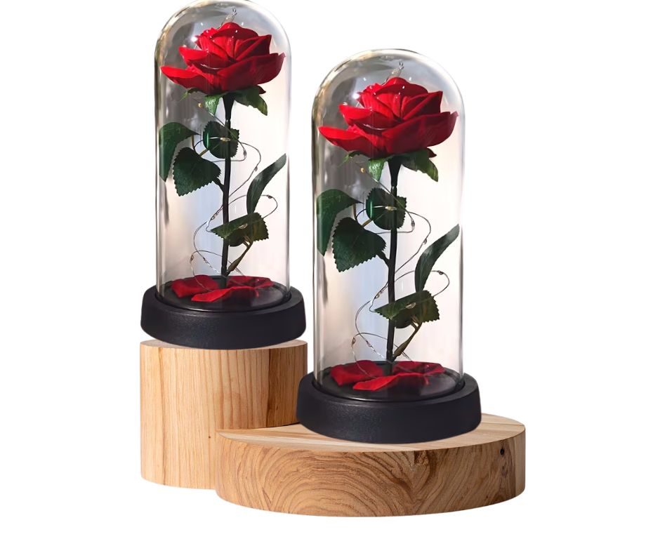 Παντοτινό κόκκινο τριαντάφυλλο με LED σε γυάλα