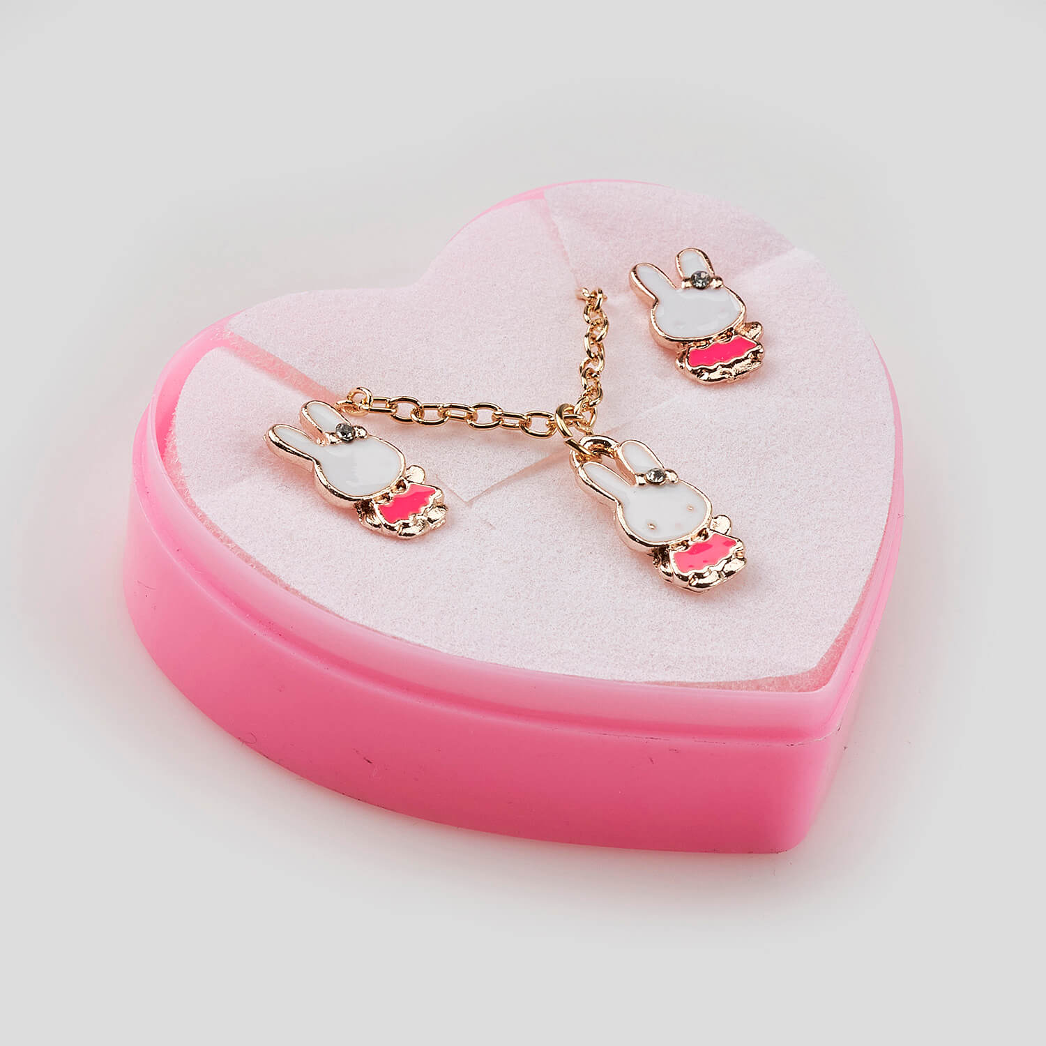 Sequoia Παιδικό Υποαλλεργικό Χάλκινο Set Σκουλαρίκι-Κολιέ Λαγουδάκι Φούξια