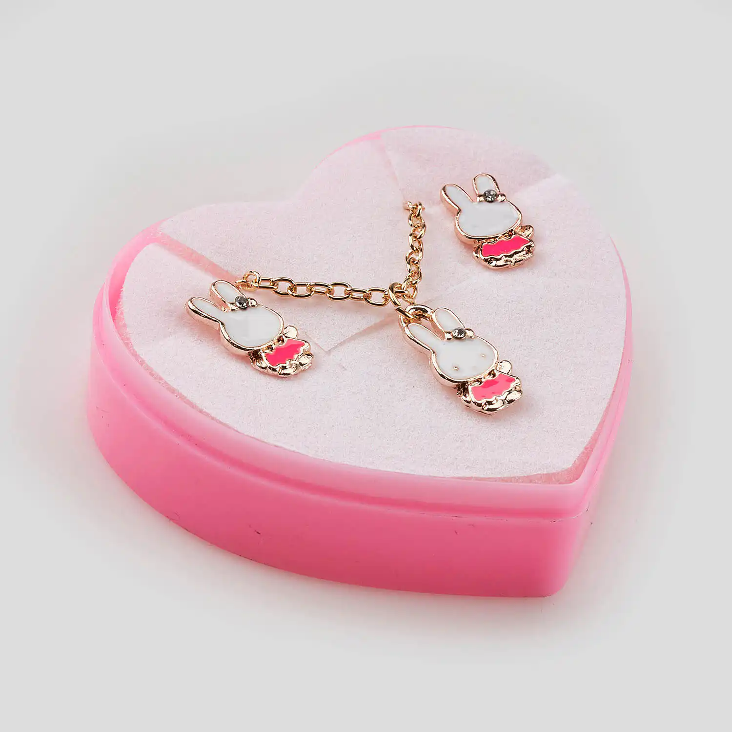 Sequoia Παιδικό Υποαλλεργικό Χάλκινο Set Σκουλαρίκι-Κολιέ Λαγουδάκι Φούξια