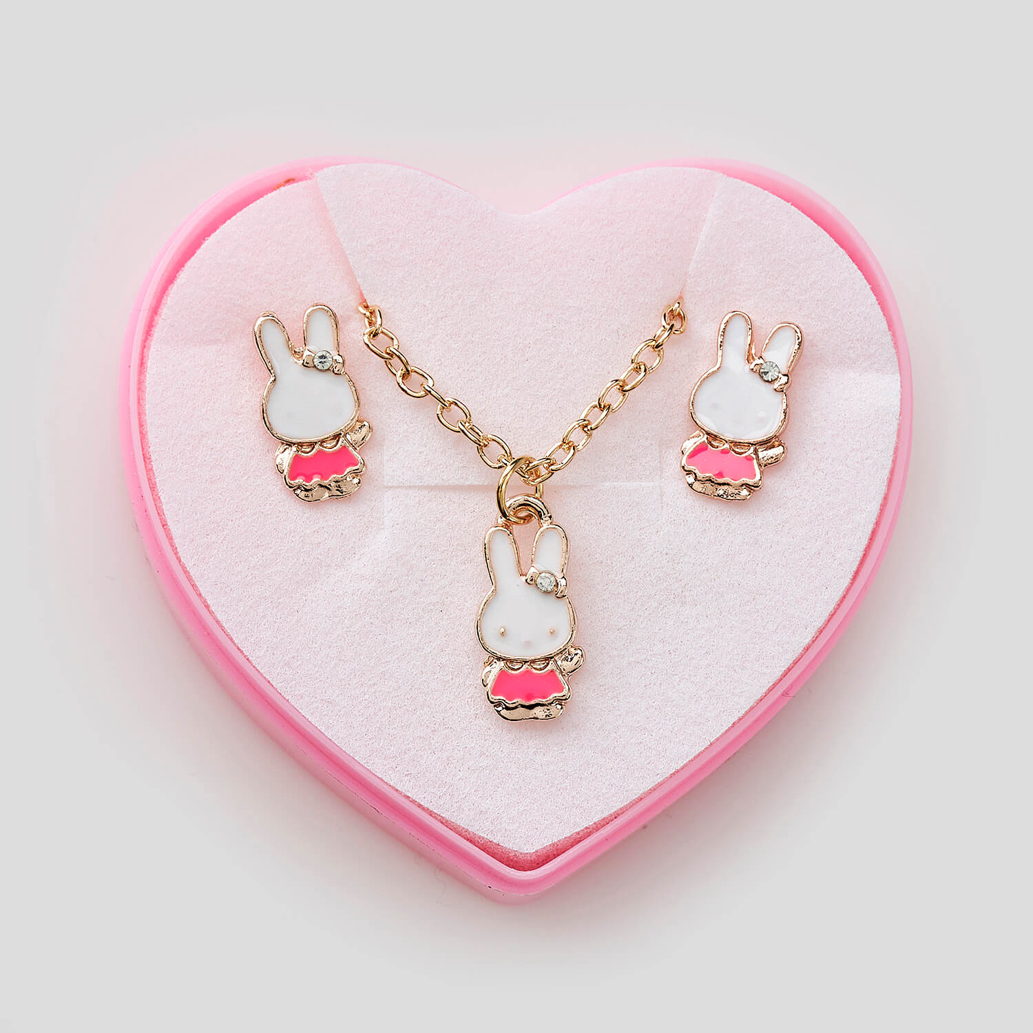 Sequoia Παιδικό Υποαλλεργικό Χάλκινο Set Σκουλαρίκι-Κολιέ Λαγουδάκι Φούξια