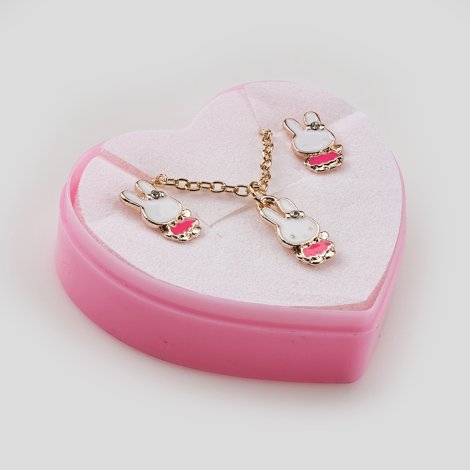 Sequoia Παιδικό Υποαλλεργικό Χάλκινο Set Σκουλαρίκι-Κολιέ Λαγουδάκι Φούξια