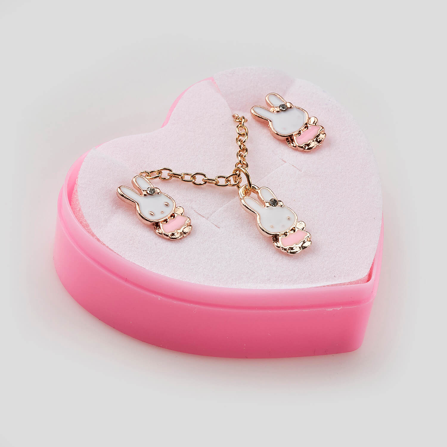 Sequoia Παιδικό Υποαλλεργικό Χάλκινο Set Σκουλαρίκι-Κολιέ Λαγουδάκι Ροζ