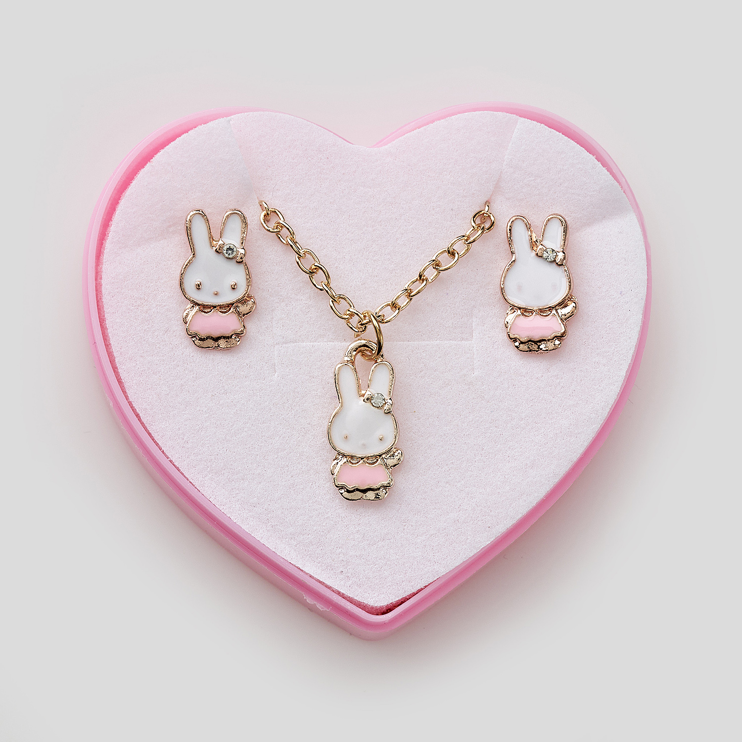 Sequoia Παιδικό Υποαλλεργικό Χάλκινο Set Σκουλαρίκι-Κολιέ Λαγουδάκι Ροζ