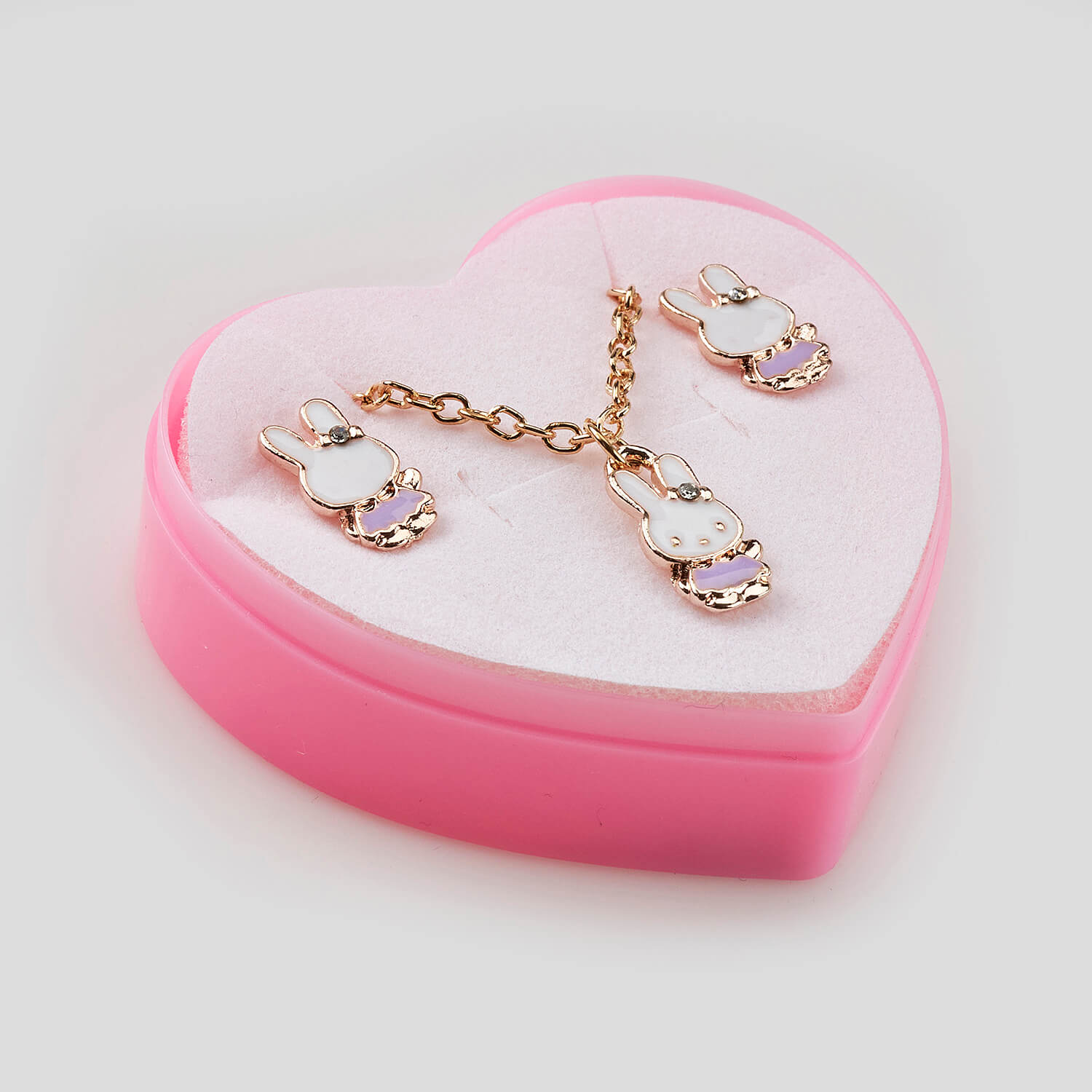 Sequoia Παιδικό Υποαλλεργικό Χάλκινο Set Σκουλαρίκι-Κολιέ Λαγουδάκι Λιλά