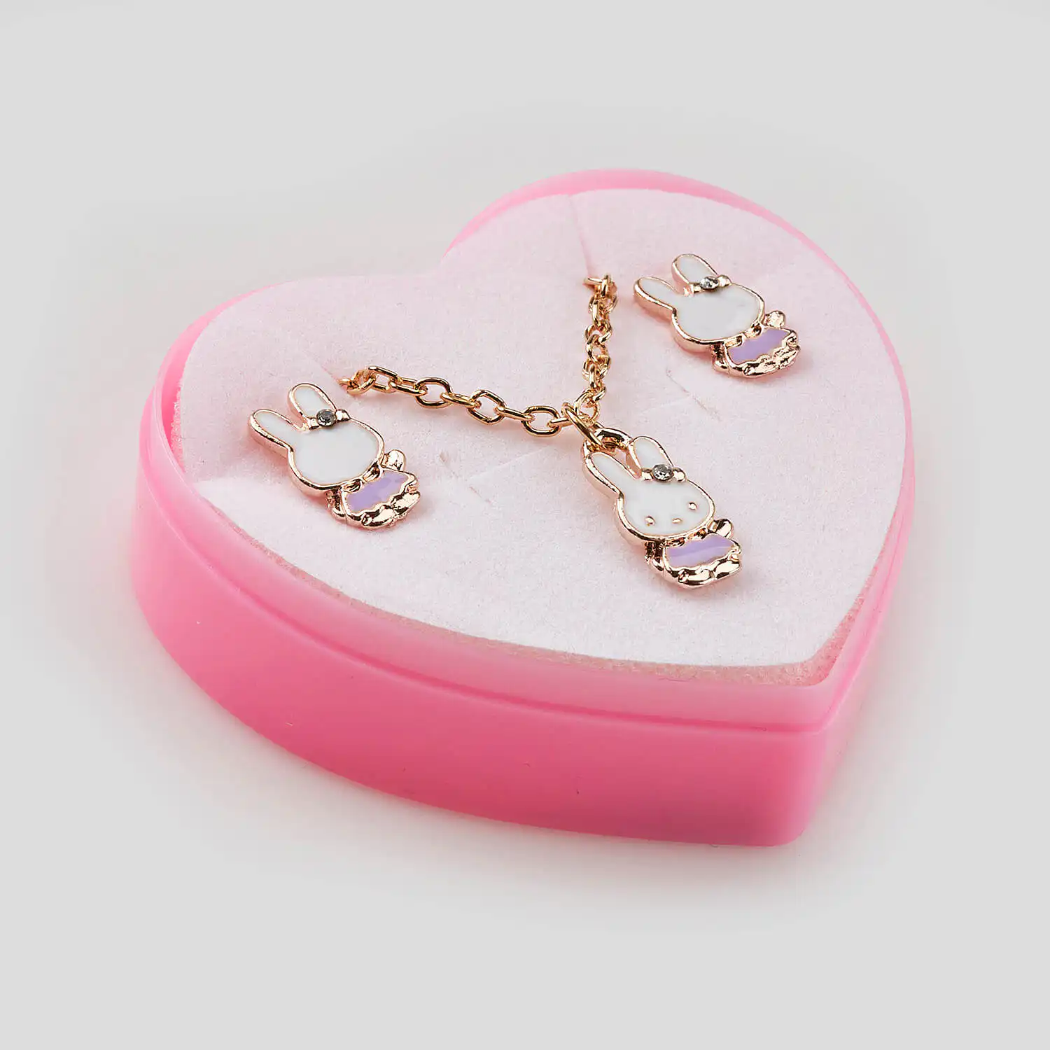 Sequoia Παιδικό Υποαλλεργικό Χάλκινο Set Σκουλαρίκι-Κολιέ Λαγουδάκι Λιλά