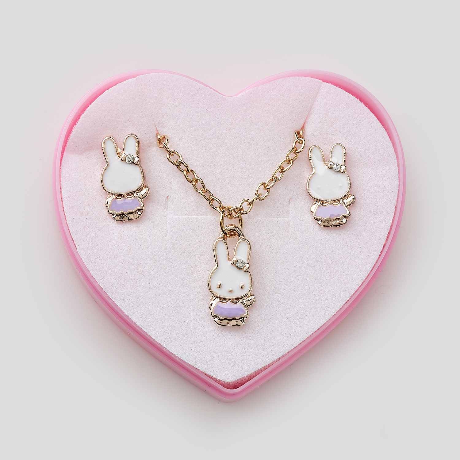 Sequoia Παιδικό Υποαλλεργικό Χάλκινο Set Σκουλαρίκι-Κολιέ Λαγουδάκι Λιλά