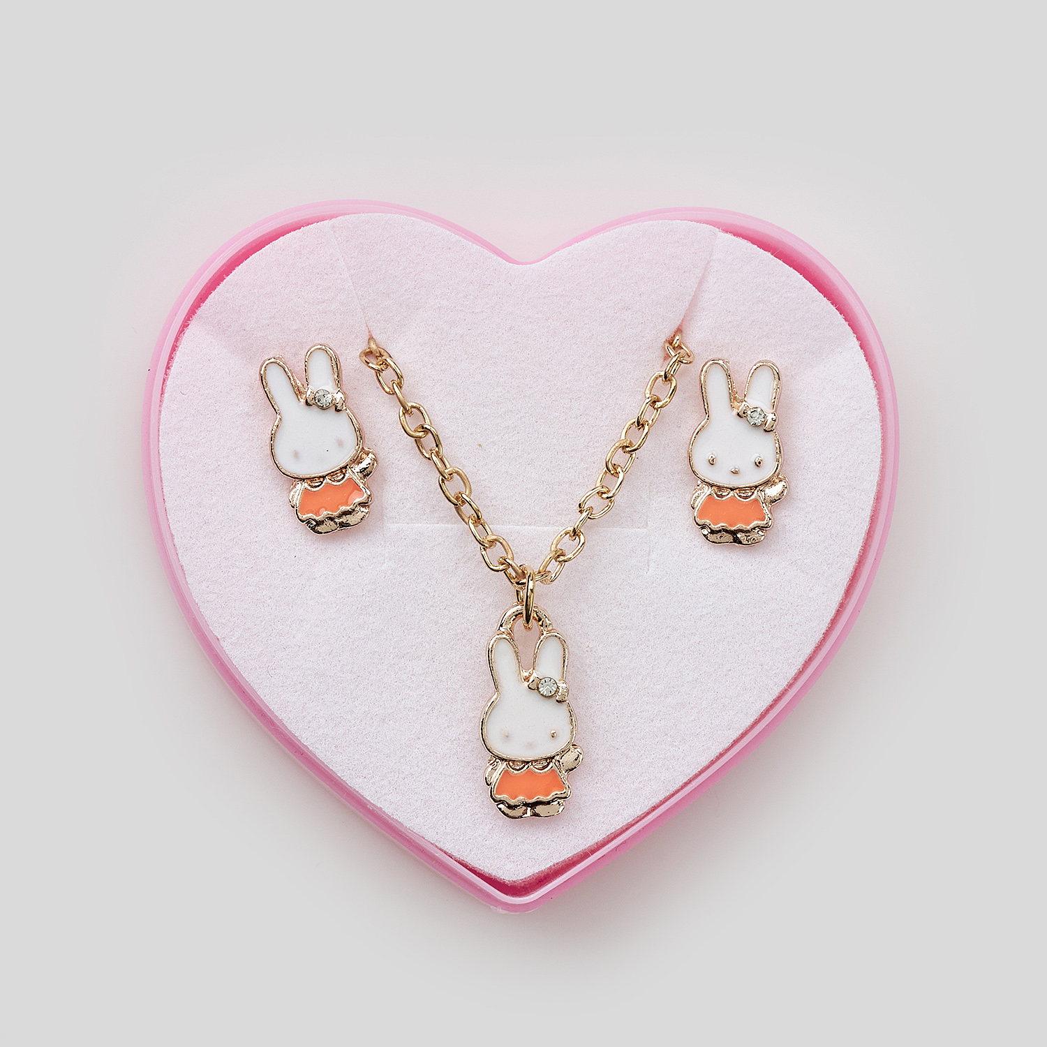 Sequoia Παιδικό Υποαλλεργικό Χάλκινο Set Σκουλαρίκι-Κολιέ Λαγουδάκι Πορτοκαλί