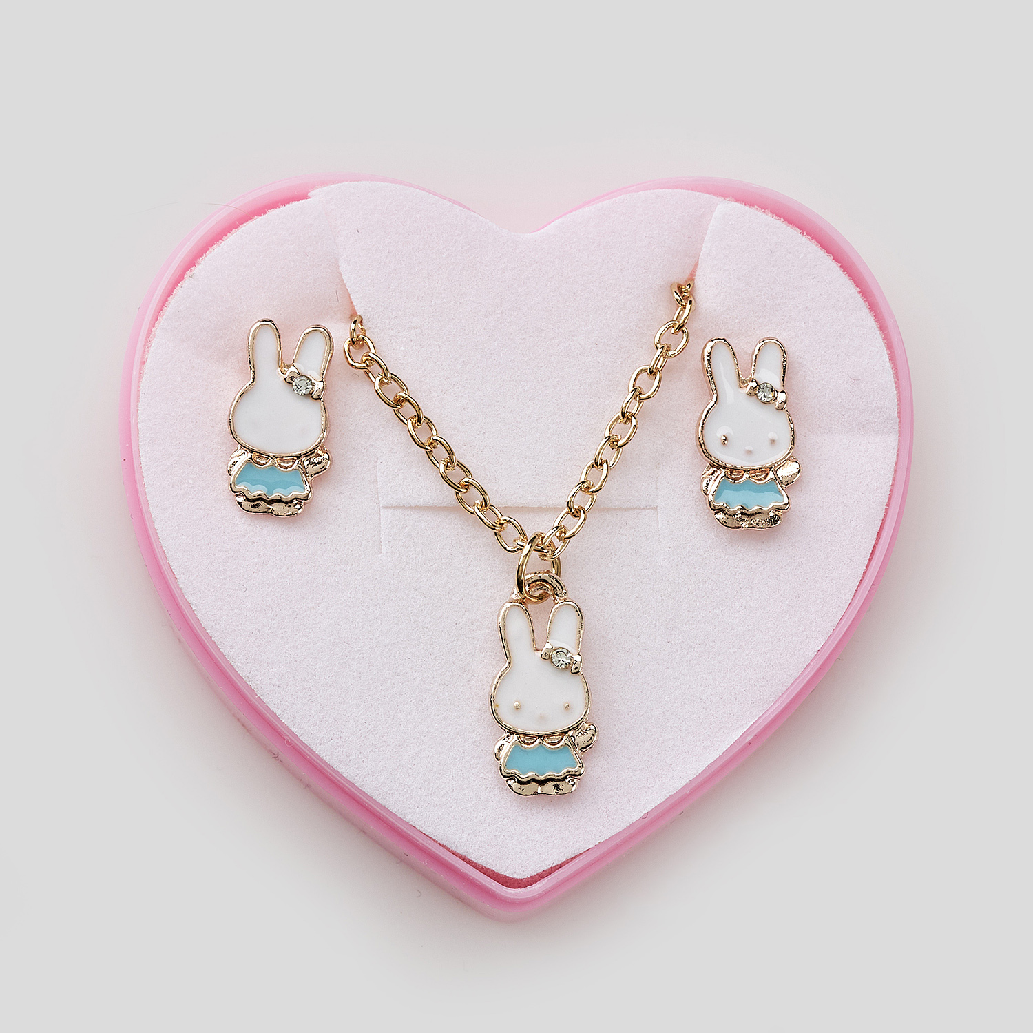 Sequoia Παιδικό Υποαλλεργικό Χάλκινο Set Σκουλαρίκι-Κολιέ Λαγουδάκι Γαλάζιο