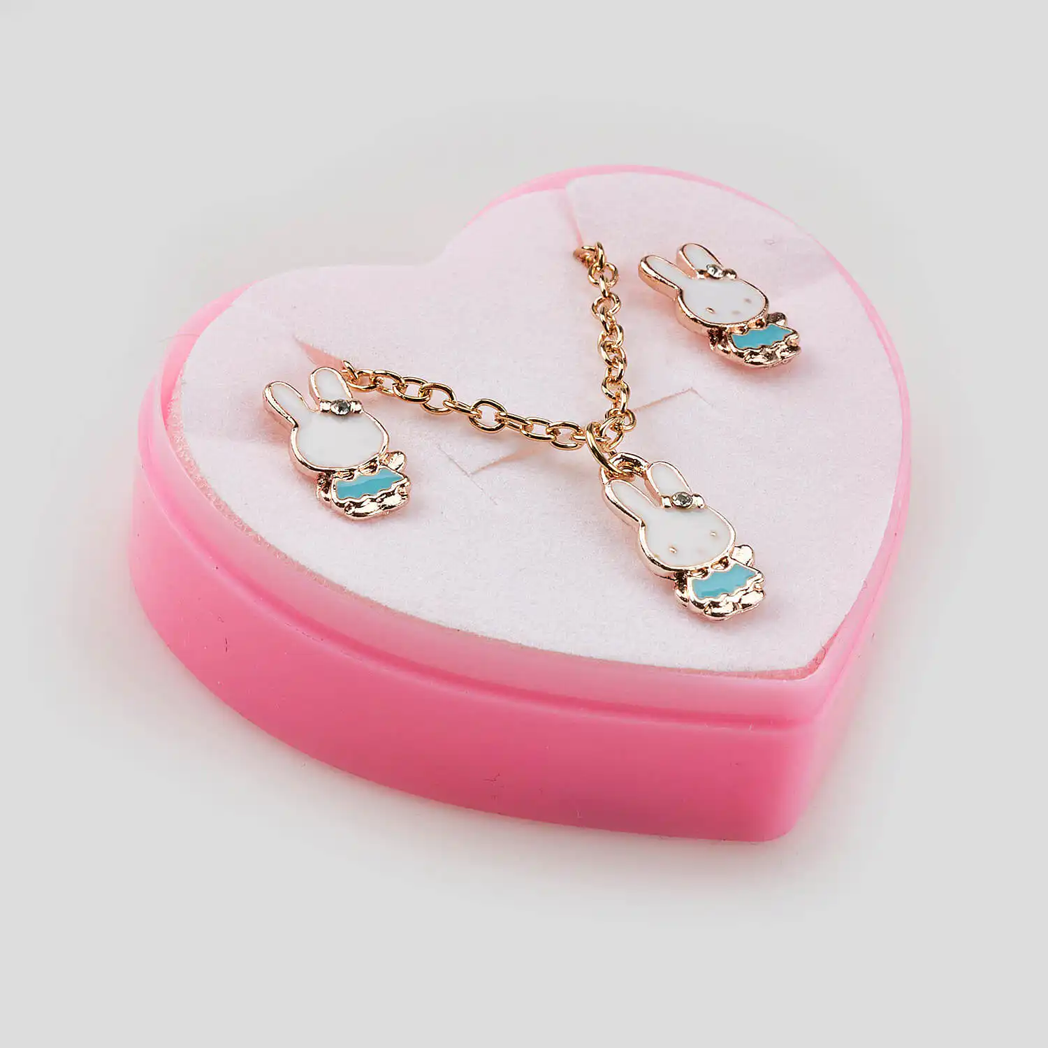 Sequoia Παιδικό Υποαλλεργικό Χάλκινο Set Σκουλαρίκι-Κολιέ Λαγουδάκι Γαλάζιο