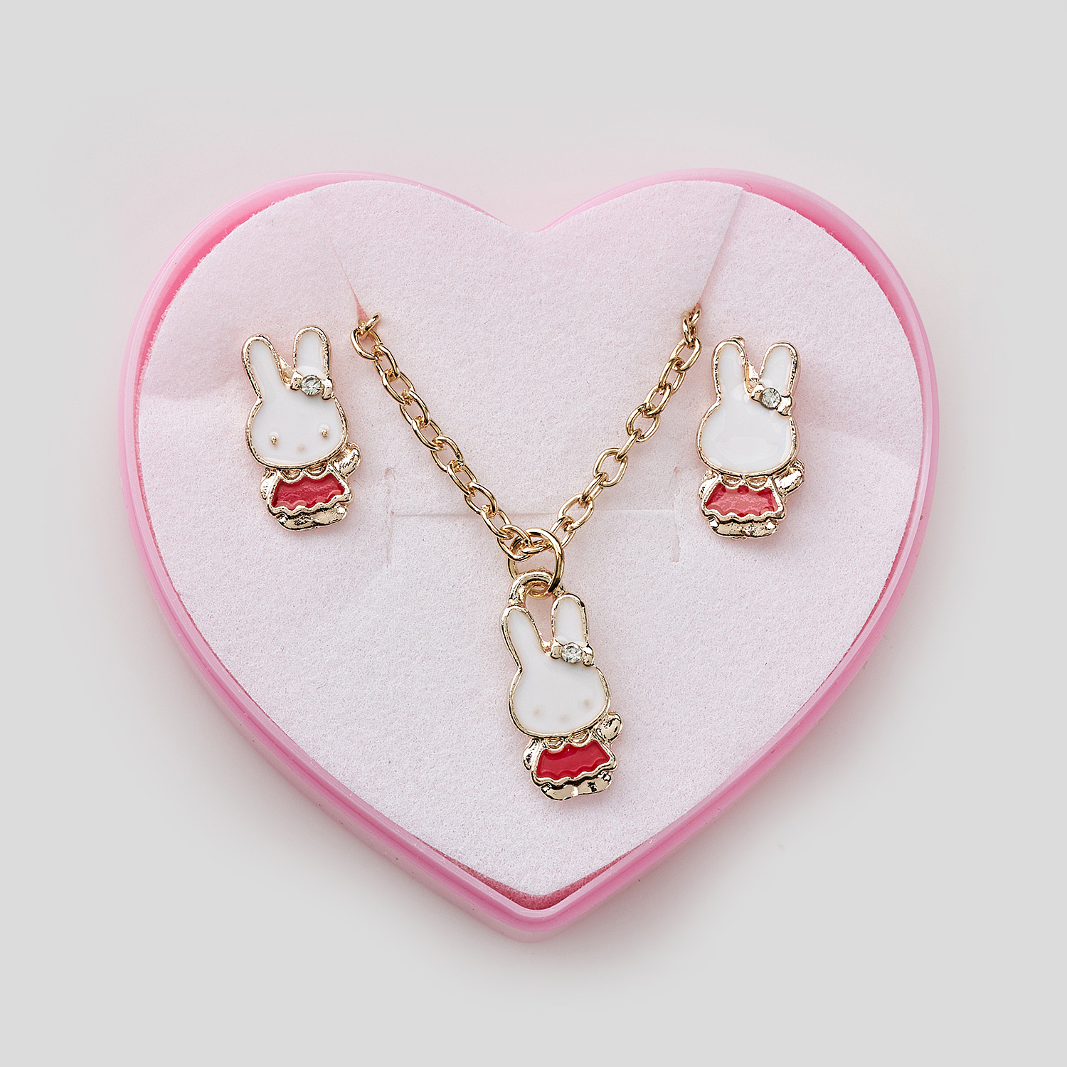 Sequoia Παιδικό Υποαλλεργικό Χαλκινο Set Σκουλαρίκι-Κολιέ Λαγουδάκι Κόκκινο