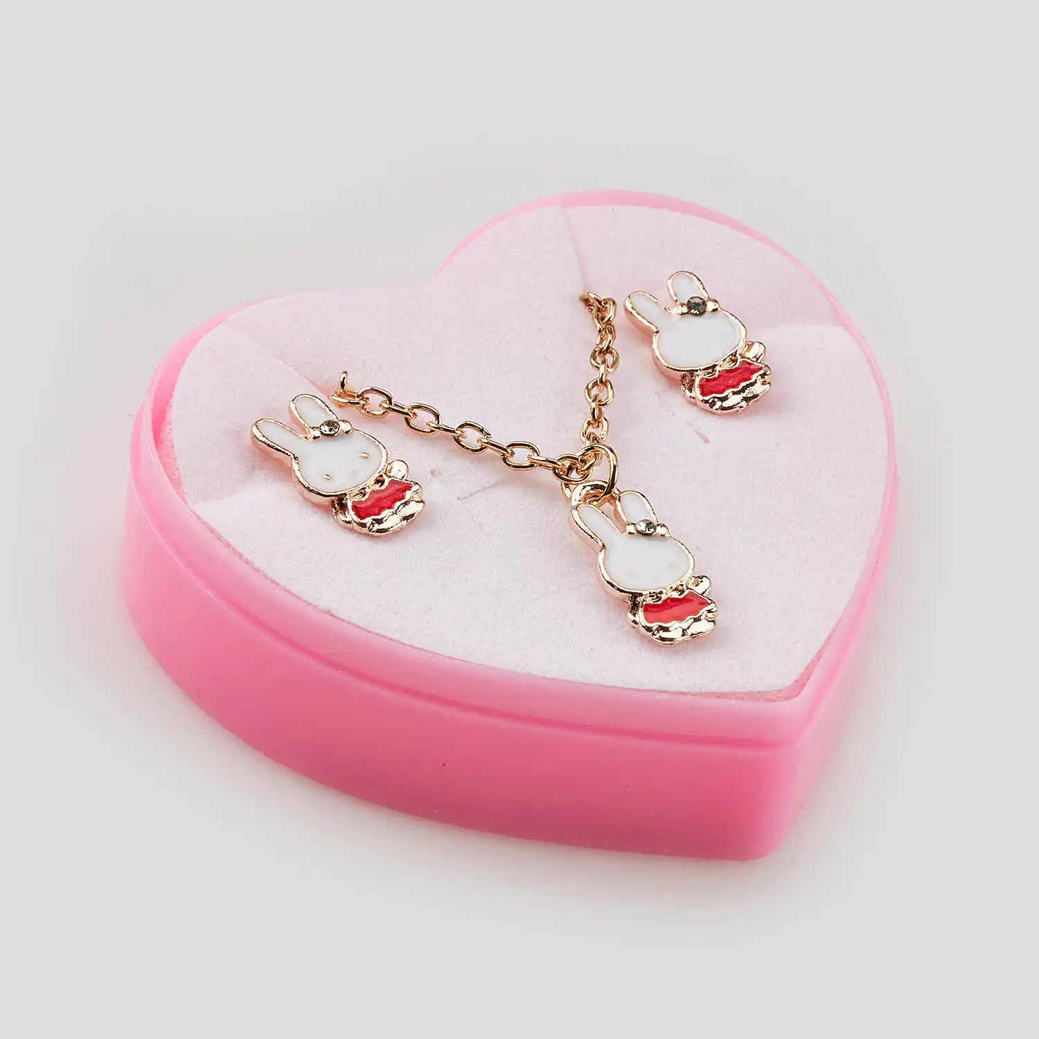 Sequoia Παιδικό Υποαλλεργικό Χαλκινο Set Σκουλαρίκι-Κολιέ Λαγουδάκι Κόκκινο