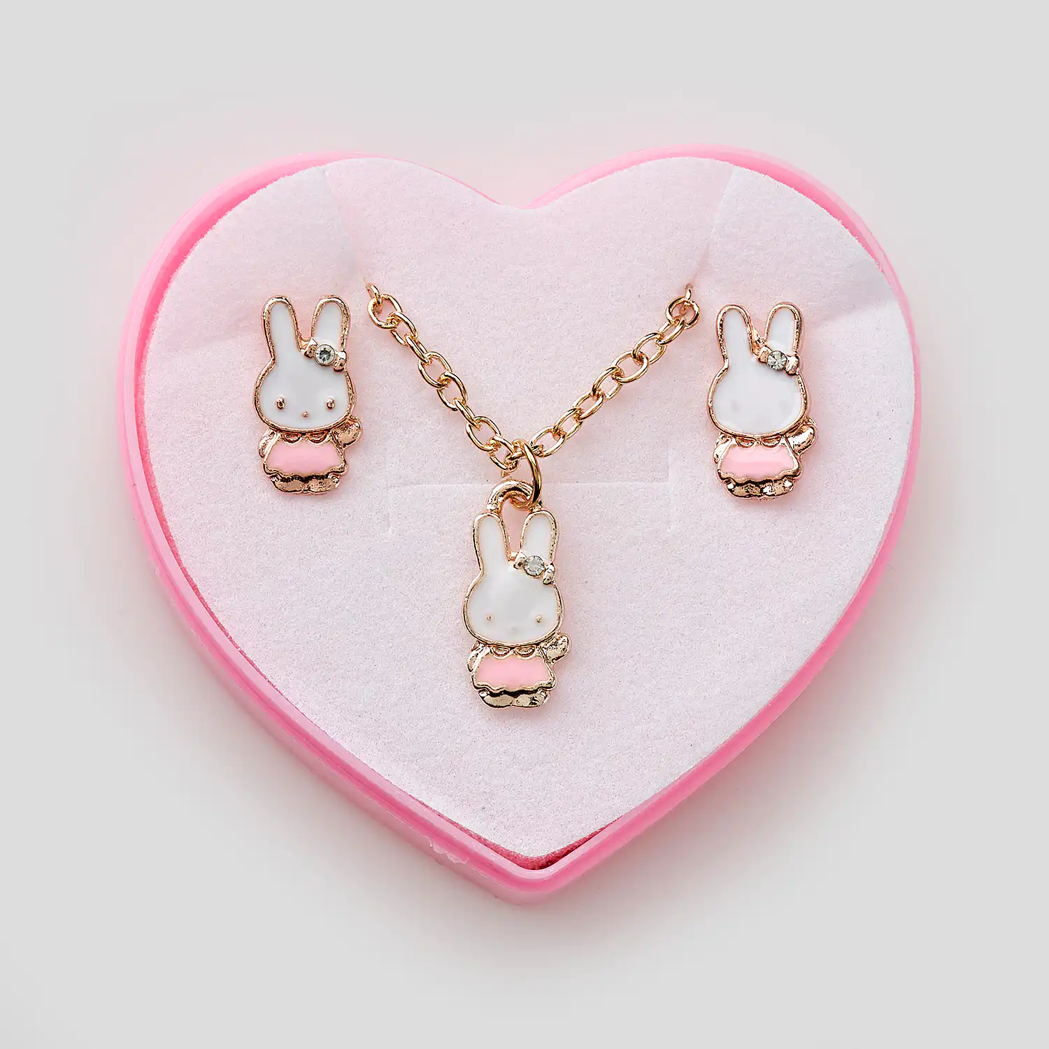 Sequoia Παιδικό Υποαλλεργικό Χάλκινο Set Σκουλαρίκι-Κολιέ Λαγουδάκι Ροζ