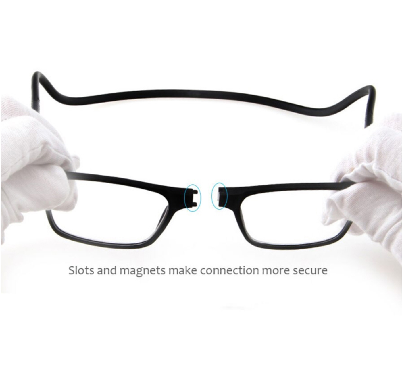 Γυαλιά πρεσβυωπίας με μαγνήτη Διαιρούμενα, με εύκαμπτο κορδόνι από σιλικόνη για εύκολη αποθήκευση Μαύρο