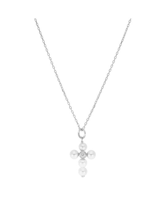 Sequoia Σταυρός Silver 925 με λευκές πέρλες SXY001711 Ασημί