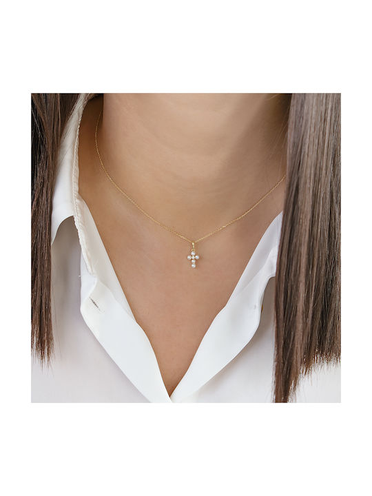 Sequoia Σταυρός Silver 925 με λευκές πέρλες SXY001711 Χρυσό