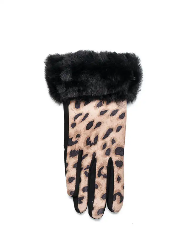 Sequoia Γυναικεία Γάντια με Λεοπάρ 02-1002 Μαύρο