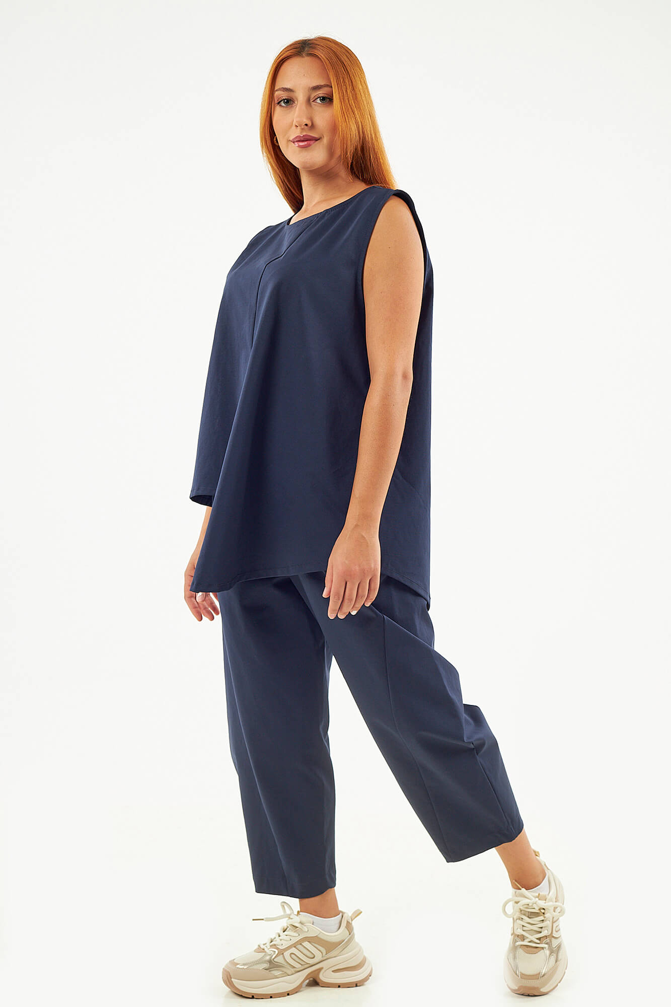 Sequoia Μοντέρνο Γυναικείο Oversize Σετ Ασύμμετρη Αμάνικη Μπλούζα με Παντελόνι 33-41096 Γκρι