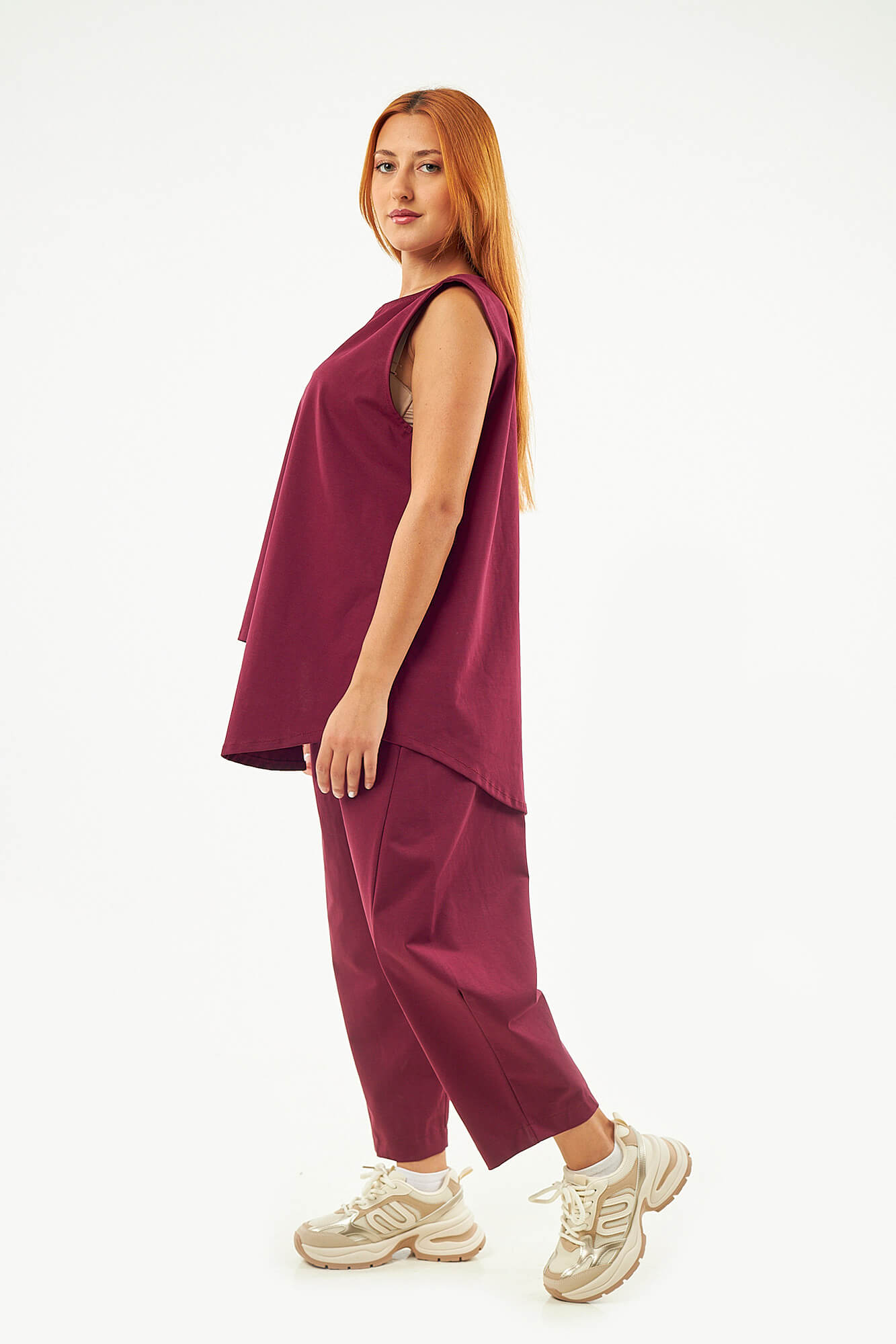 Sequoia Μοντέρνο Γυναικείο Oversize Σετ Ασύμμετρη Αμάνικη Μπλούζα με Παντελόνι 33-41096 Γκρι