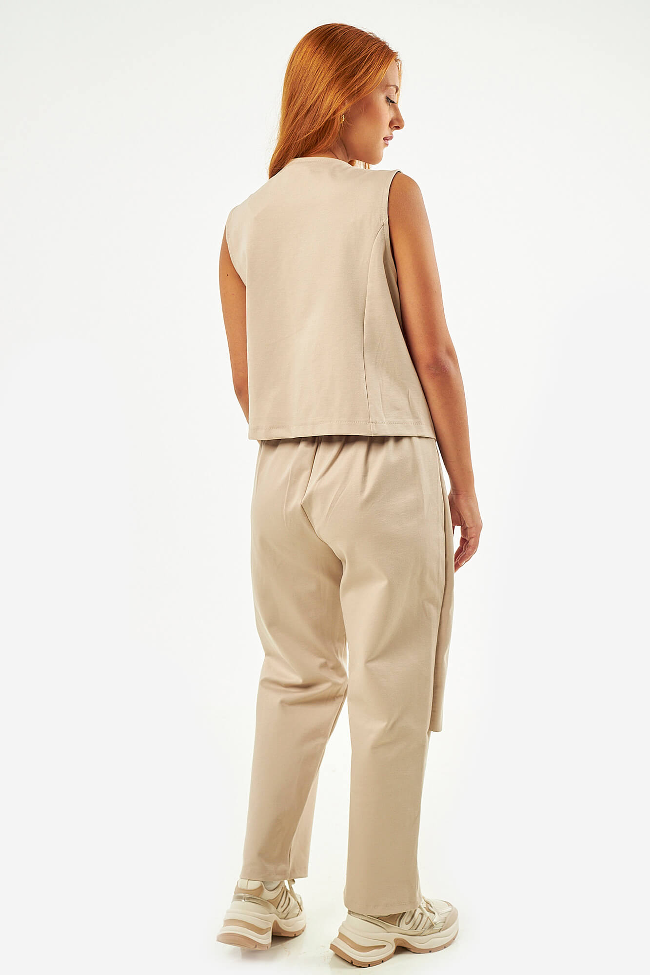Sequoia Μοντέρνο Γυναικείο Oversize Σετ Γιλέκο με Παντελόνι 33-41378 Μπεζ