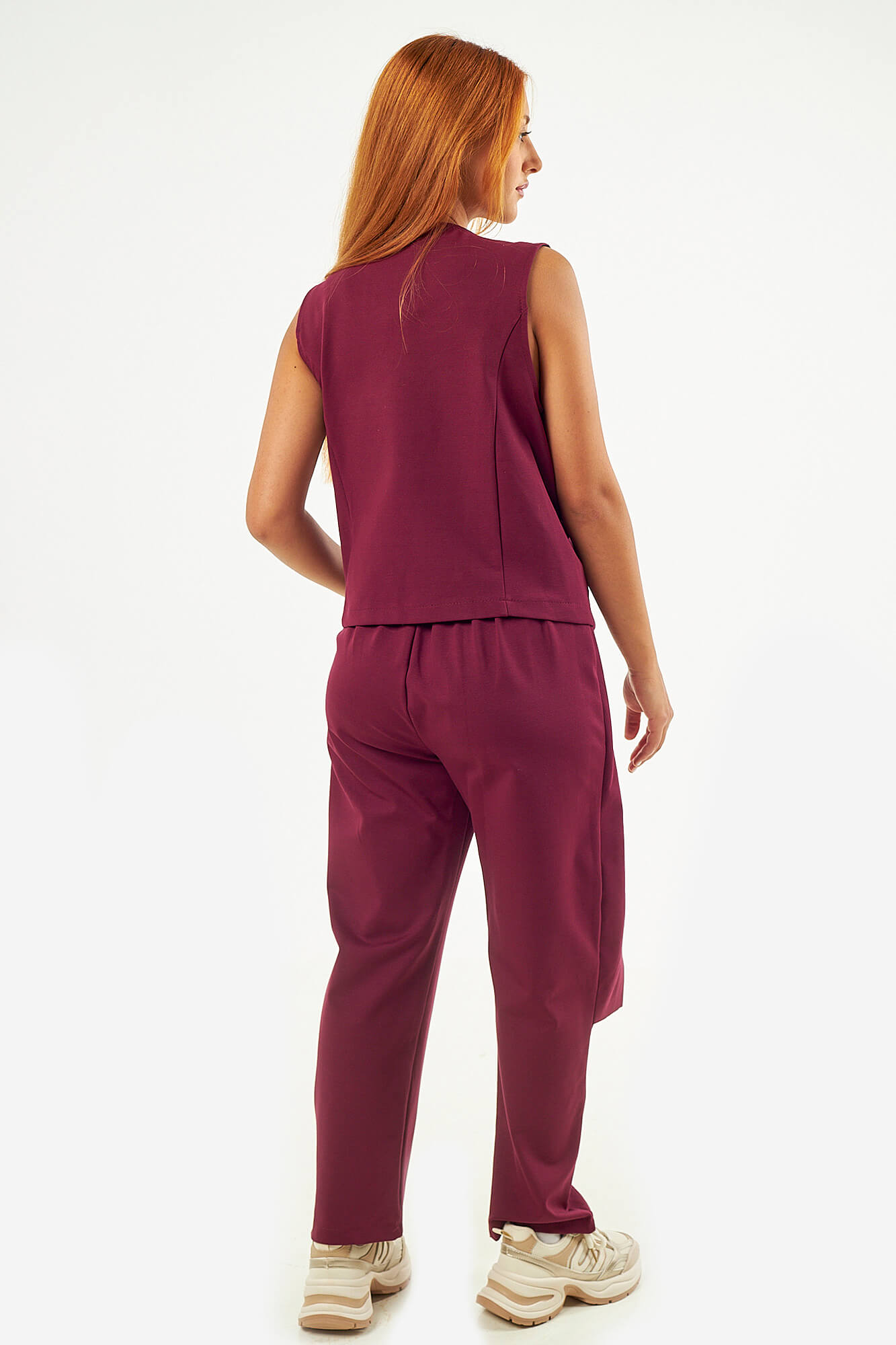 Sequoia Μοντέρνο Γυναικείο Oversize Σετ Γιλέκο με Παντελόνι 33-41378 Μπορντό