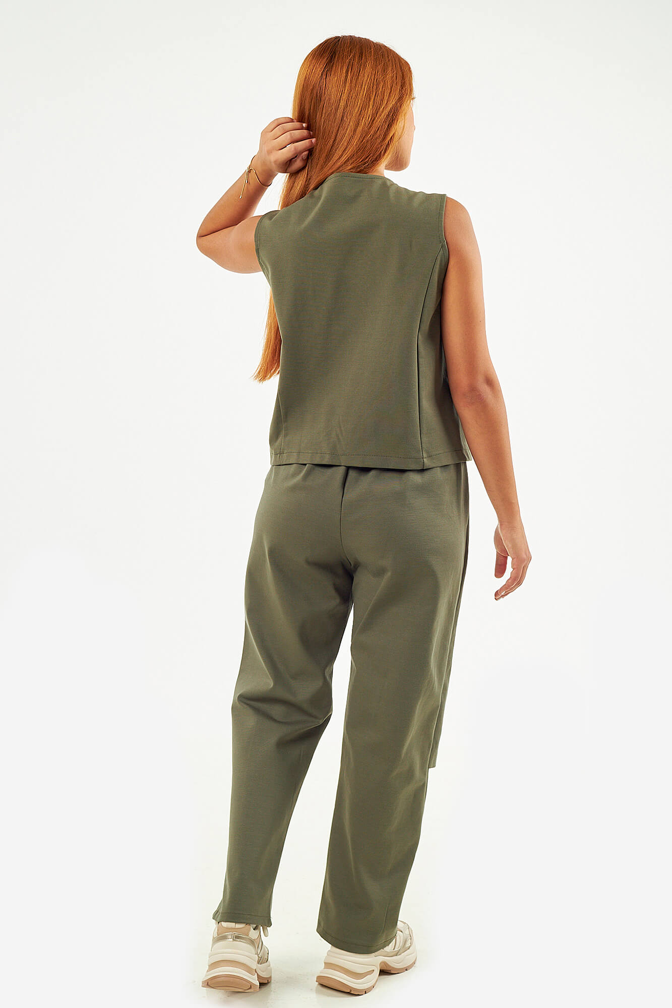 Sequoia Μοντέρνο Γυναικείο Oversize Σετ Γιλέκο με Παντελόνι 33-41378 Λαδί