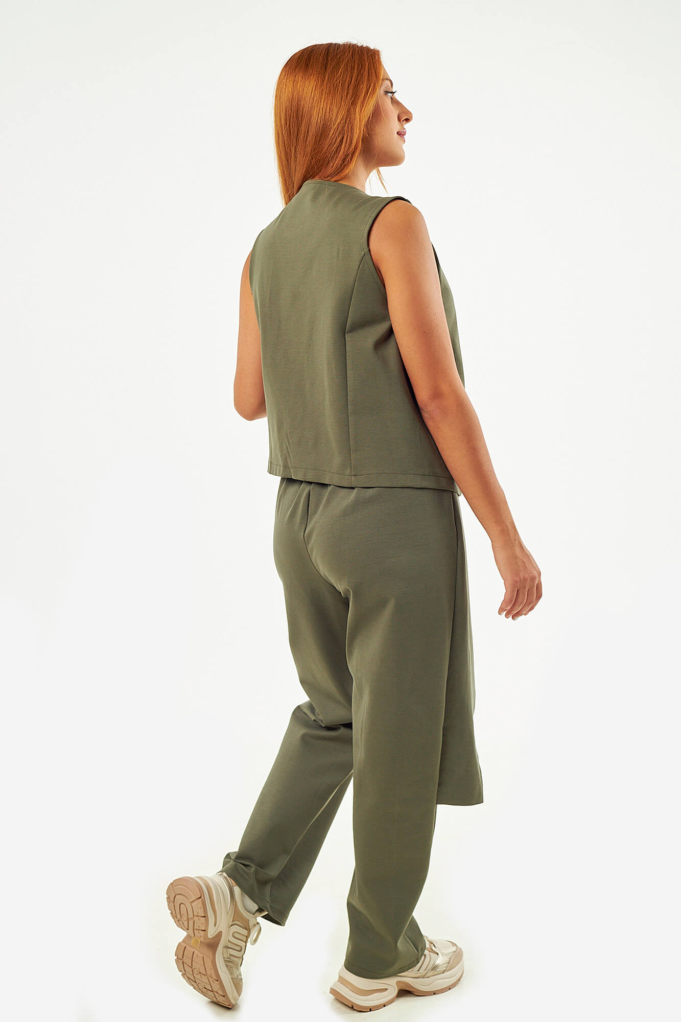 Sequoia Μοντέρνο Γυναικείο Oversize Σετ Γιλέκο με Παντελόνι 33-41378 Λαδί