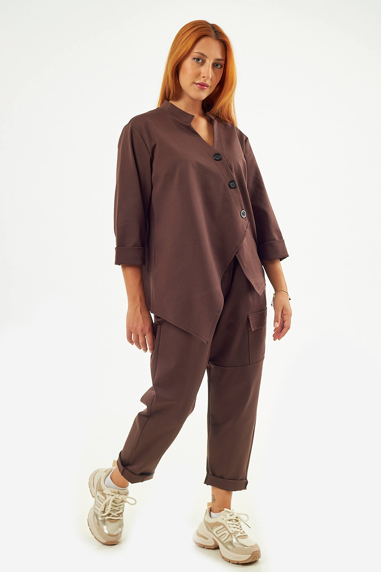 Sequoia Μοντέρνο Γυναικείο Oversize Σετ Γιλέκο με Παντελόνι 33-41426 Μπεζ